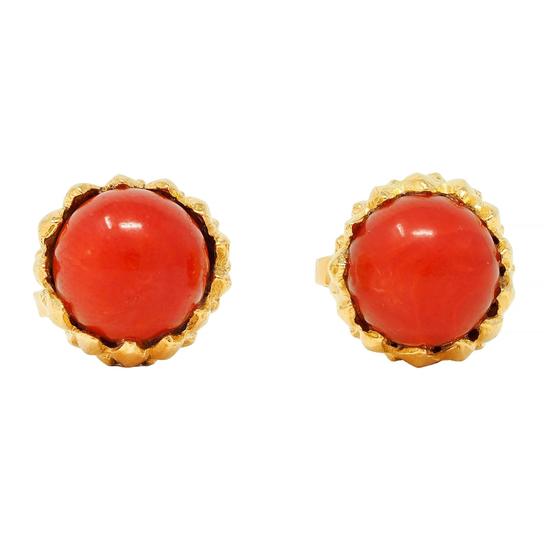 Tiffany & Co. 1960's Carnelian 18 Karat Yellow Gold Vintage Acorn Stud Earrings