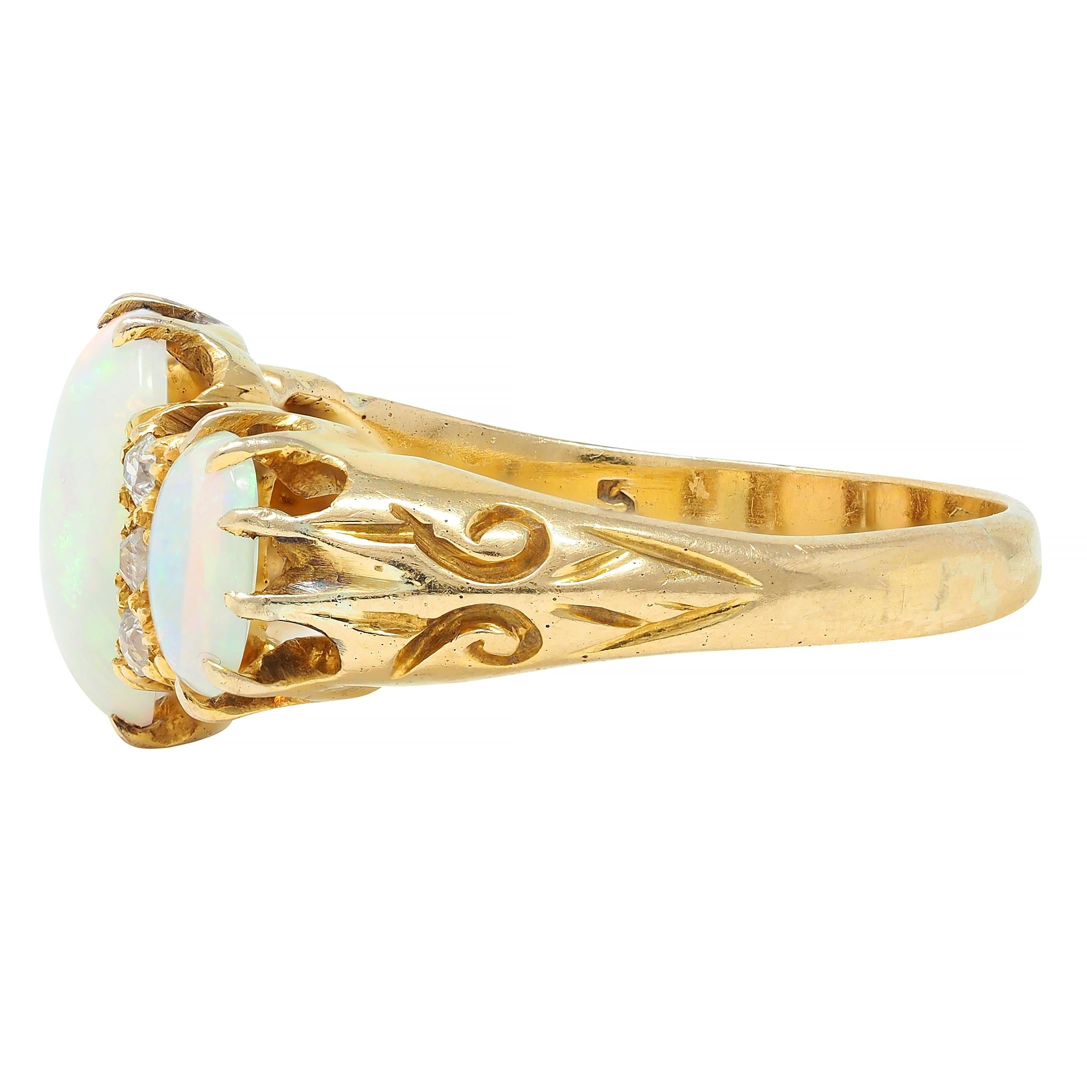 Victorian Opal Diamond 18 Karat Yellow Gold Antique Scroll Band Ring