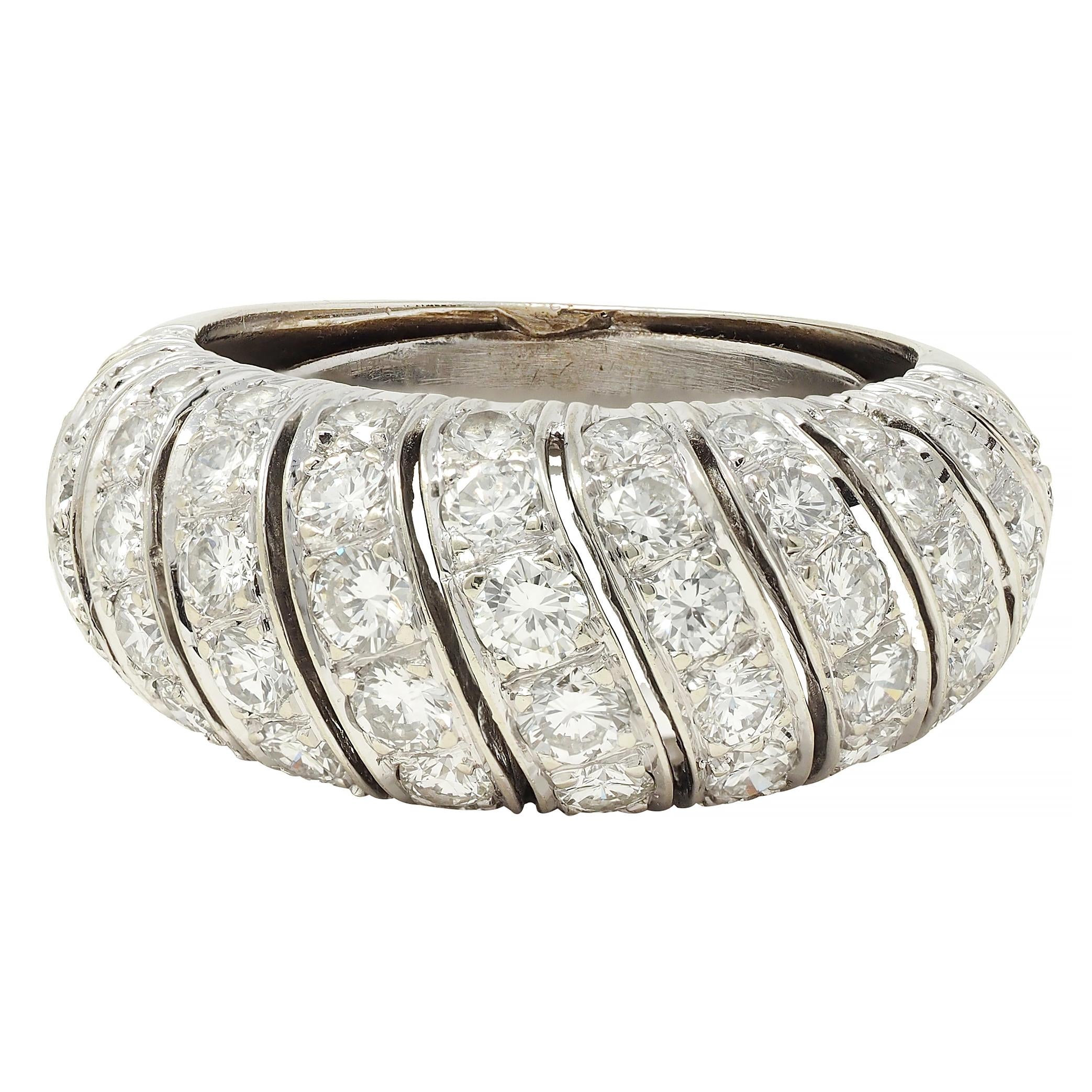 Mid-Century 2.76 CTW Diamond 18 Karat White Gold Domed Twist Vintage Band Ring