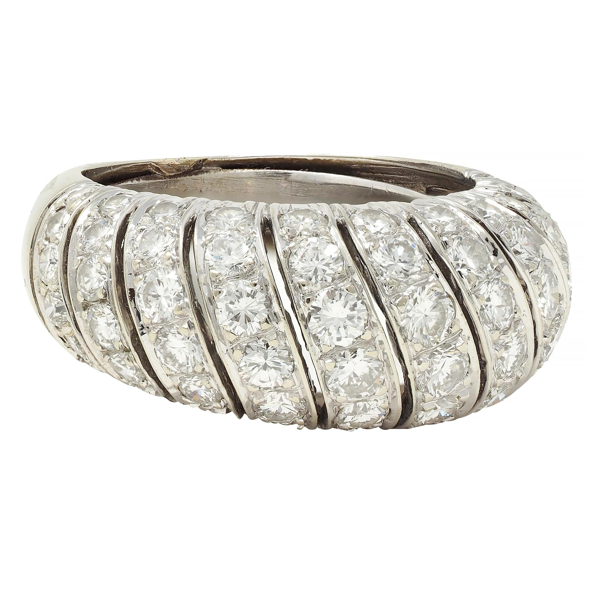 Mid-Century 2.76 CTW Diamond 18 Karat White Gold Domed Twist Vintage Band Ring