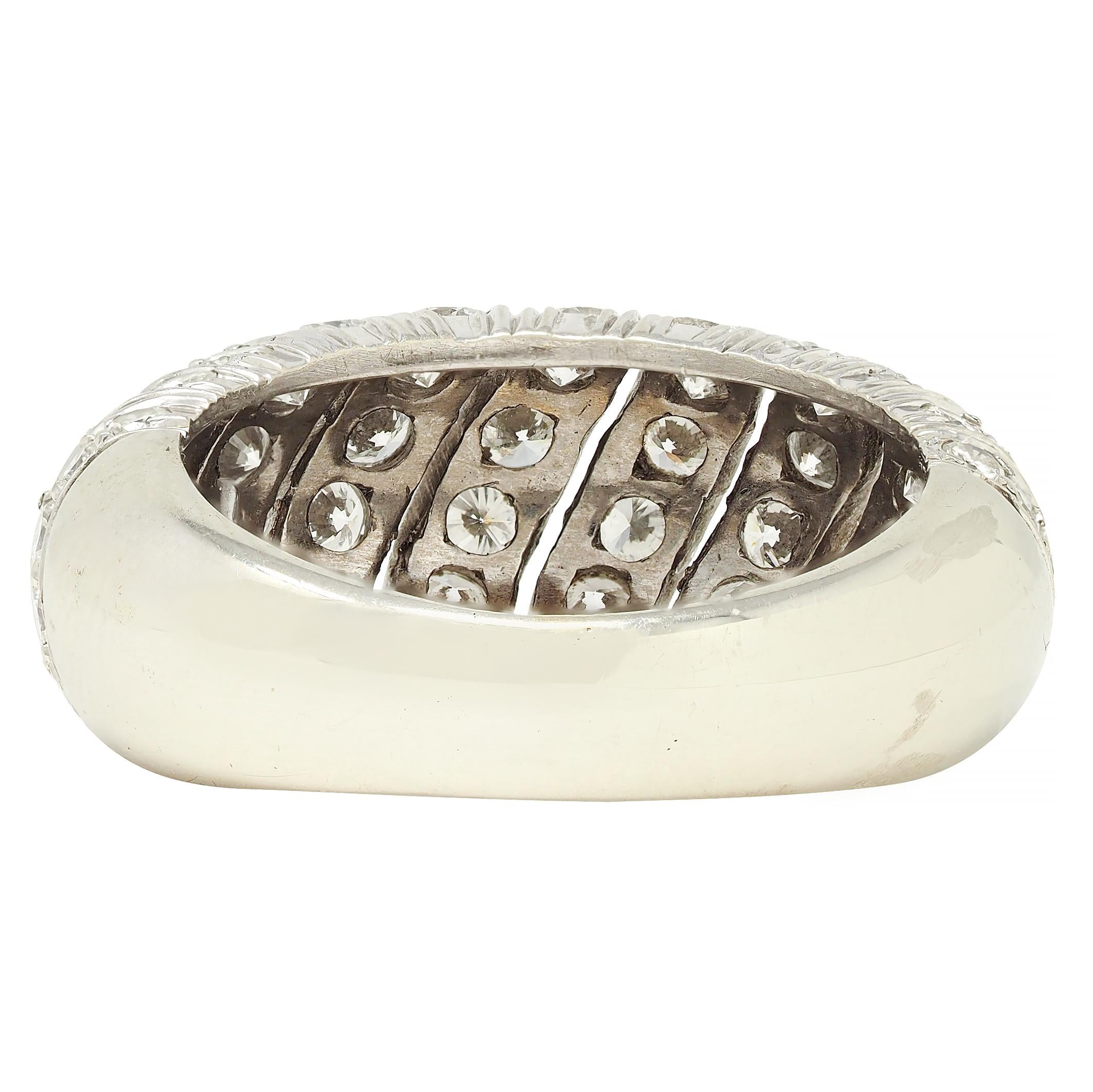 Mid-Century 2.76 CTW Diamond 18 Karat White Gold Domed Twist Vintage Band Ring