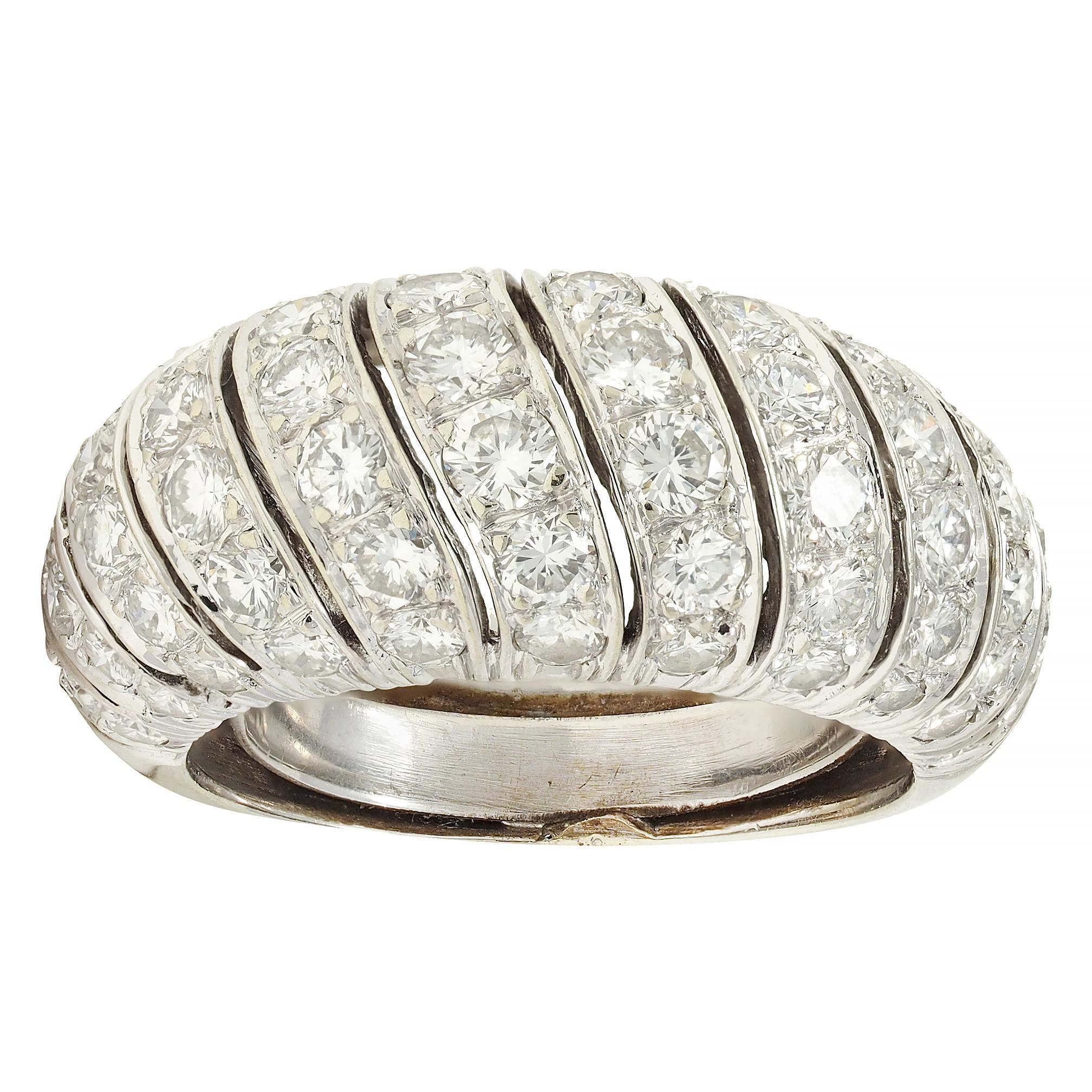 Mid-Century 2.76 CTW Diamond 18 Karat White Gold Domed Twist Vintage Band Ring