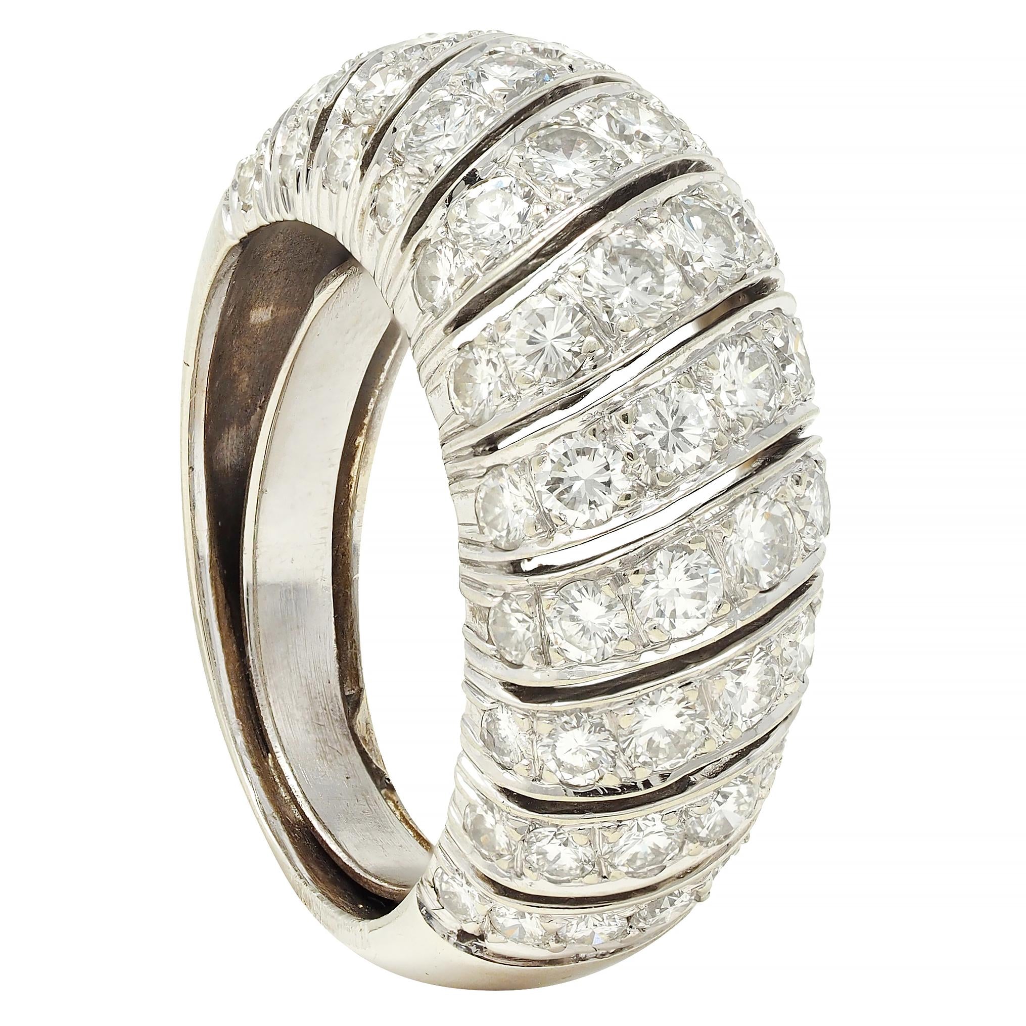 Mid-Century 2.76 CTW Diamond 18 Karat White Gold Domed Twist Vintage Band Ring