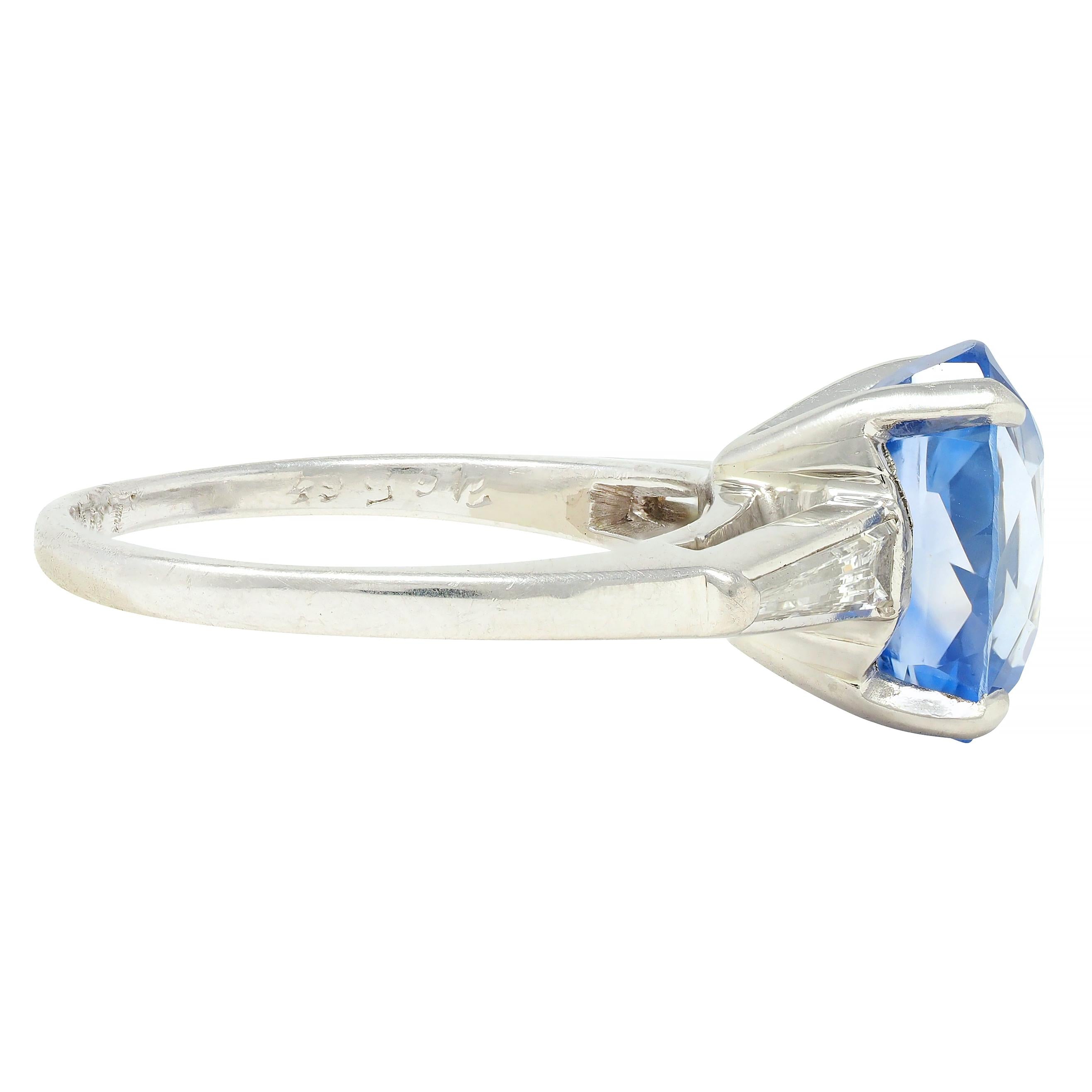 Mid-Century 4.29 CTW No Heat Ceylon Sapphire Diamond Platinum Vintage Ring GIA