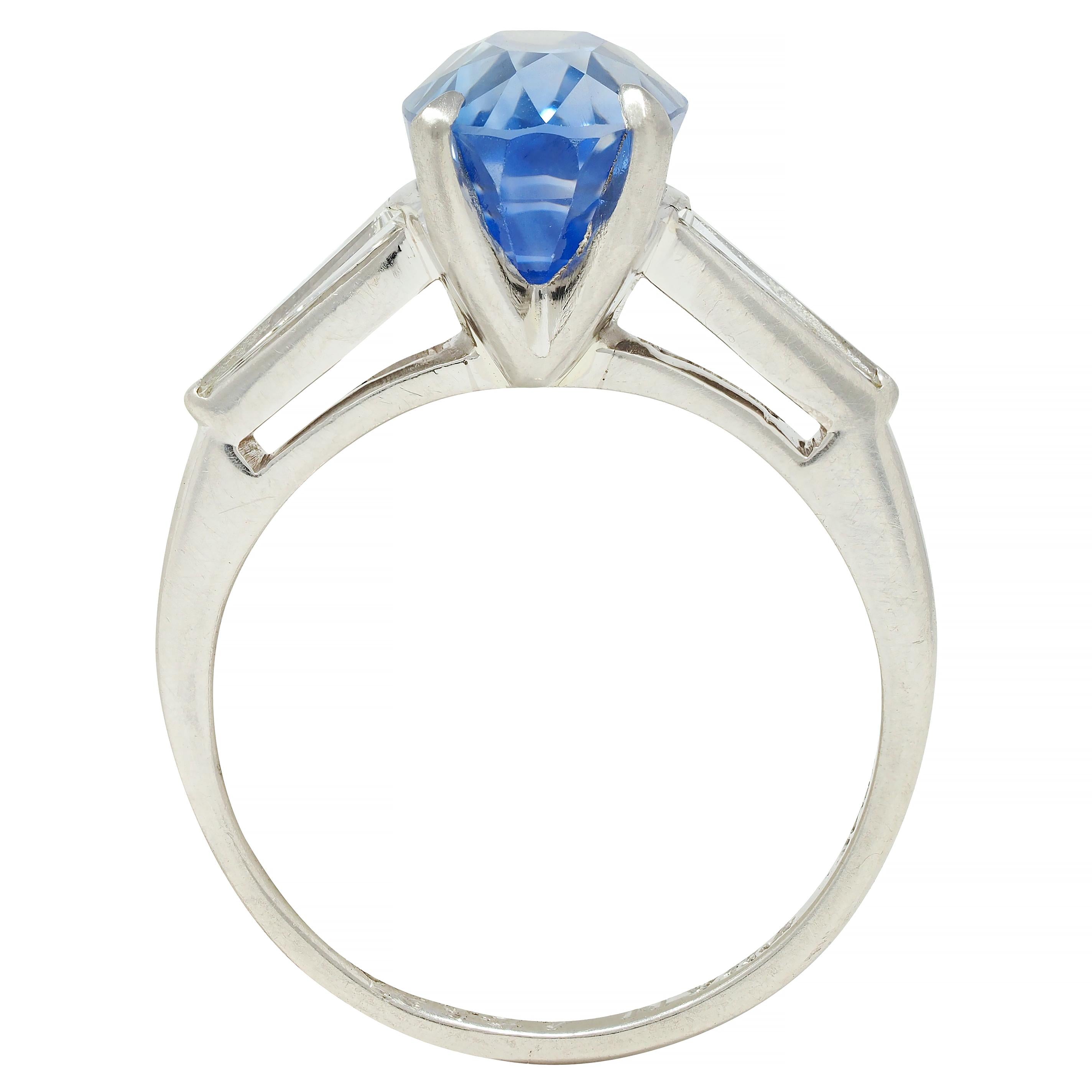 Mid-Century 4.29 CTW No Heat Ceylon Sapphire Diamond Platinum Vintage Ring GIA