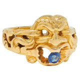 Victorian Sapphire 18 Karat Yellow Gold God Of Wind Antique Unisex Band Ring