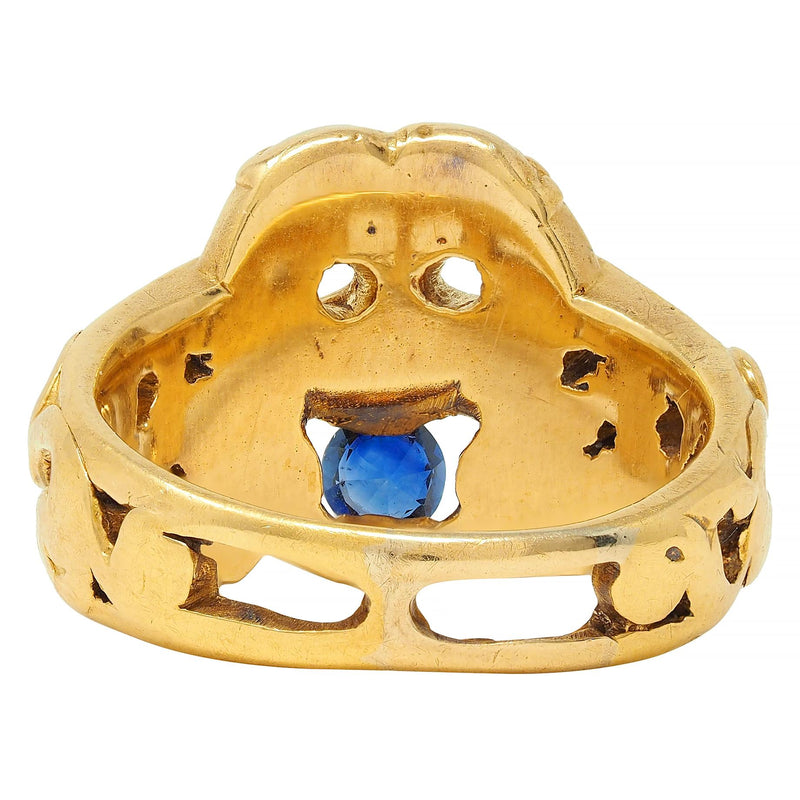 Victorian Sapphire 18 Karat Yellow Gold God Of Wind Antique Unisex Band Ring