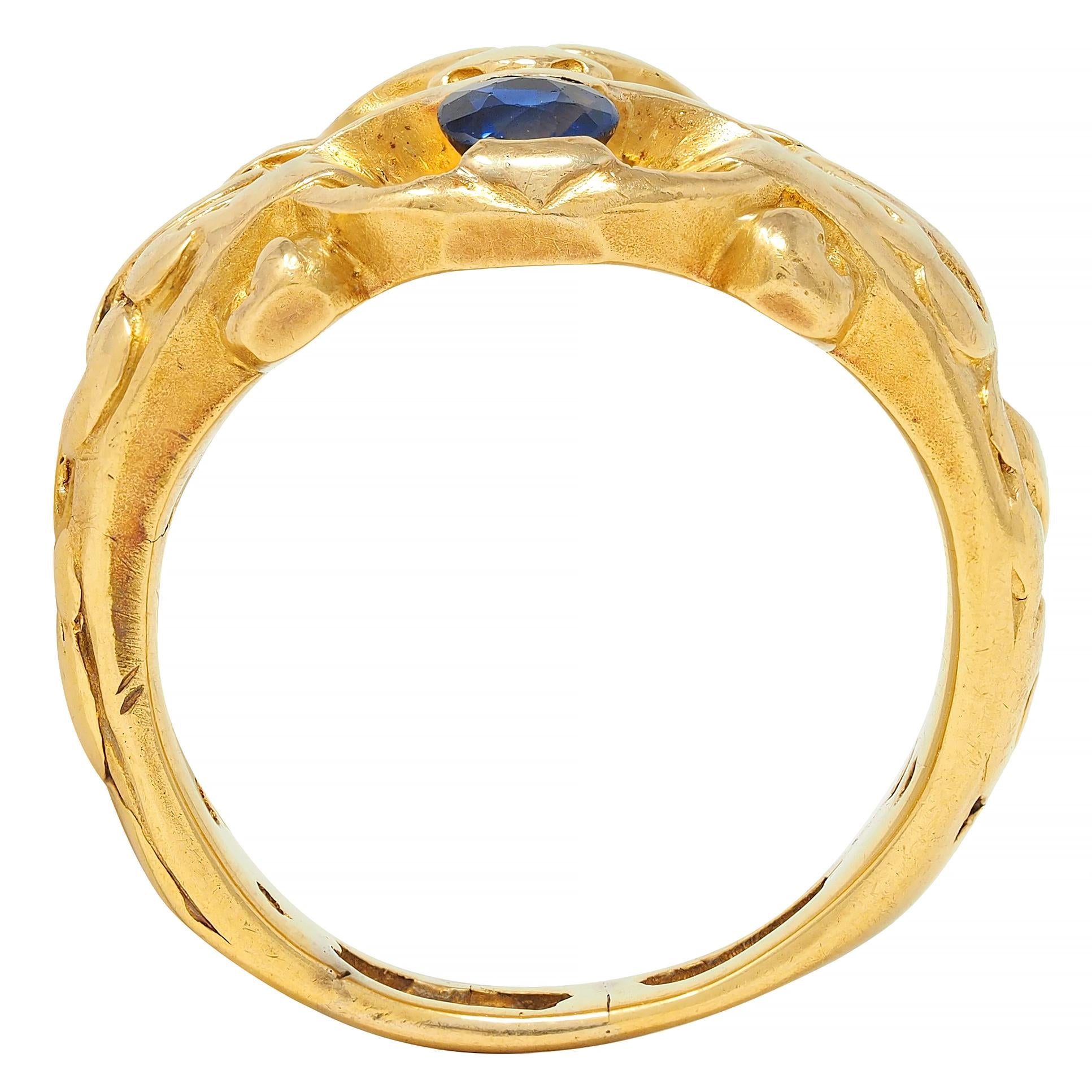 Victorian Sapphire 18 Karat Yellow Gold God Of Wind Antique Unisex Band Ring