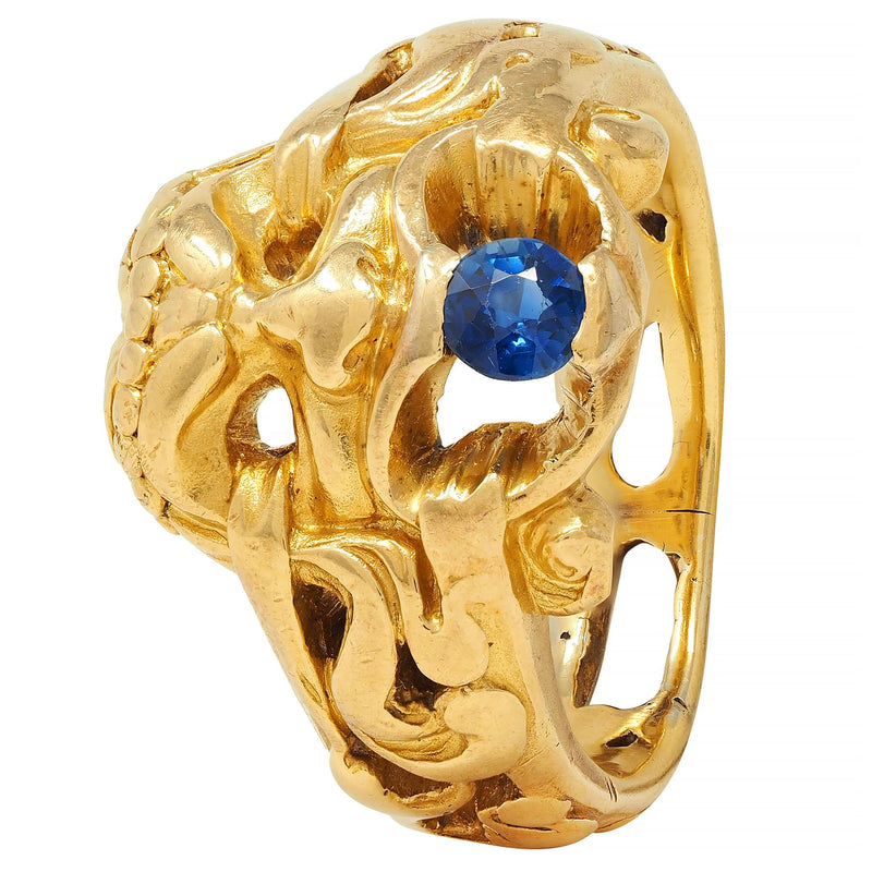 Victorian Sapphire 18 Karat Yellow Gold God Of Wind Antique Unisex Band Ring