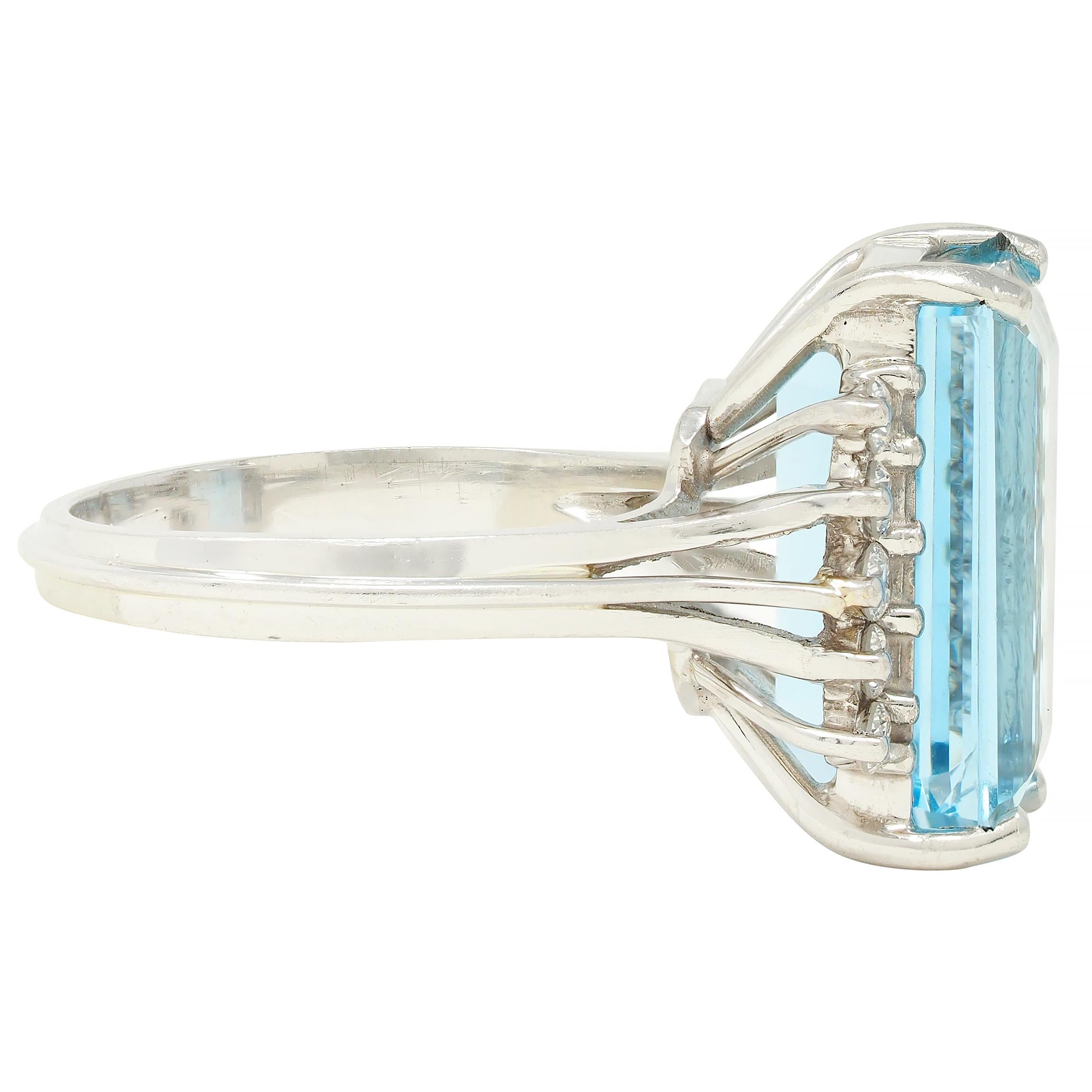 Mid- Century 9.35 CTW Aquamarine Diamond Platinum Vintage Cluster Cocktail Ring