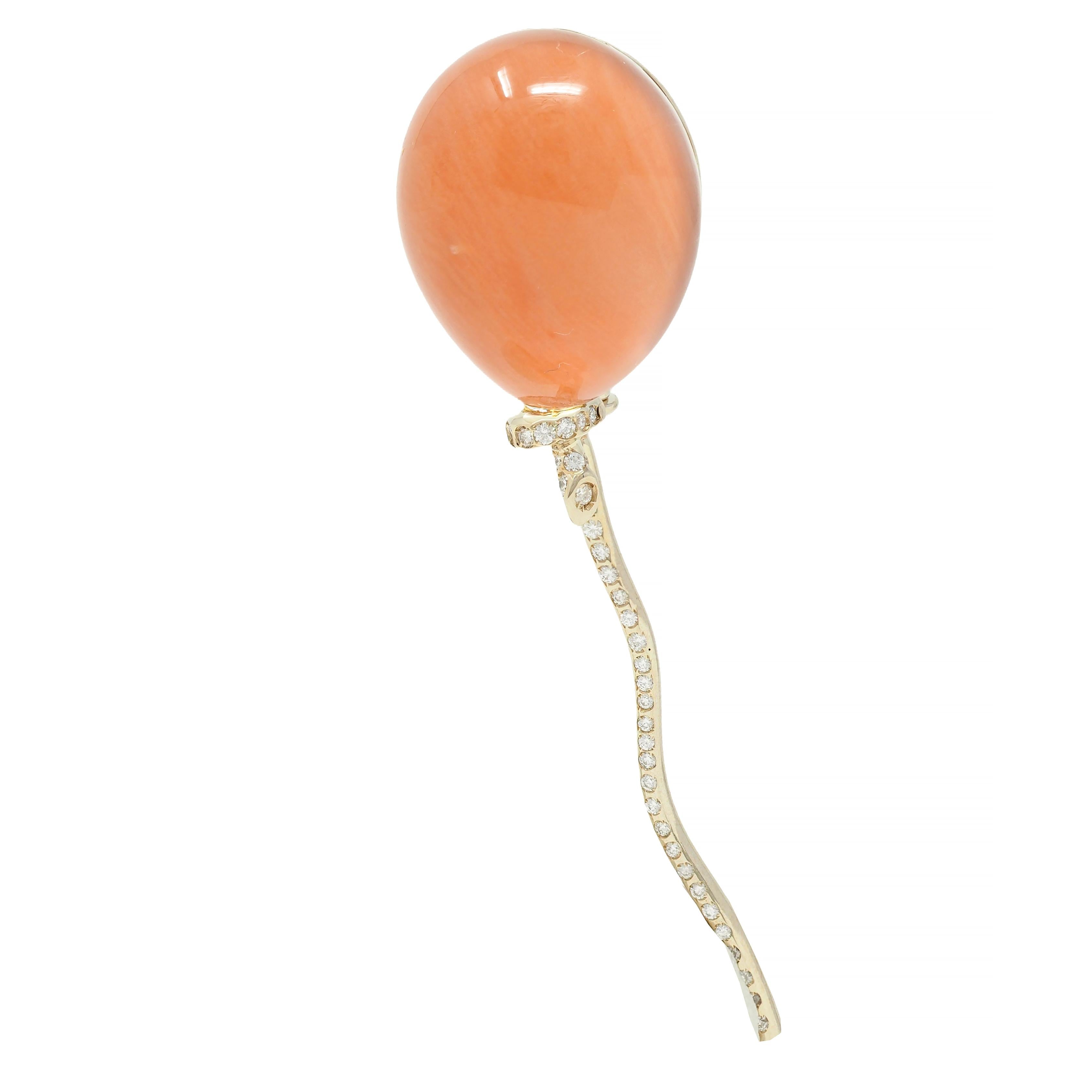 Vhernier Diamond Quartz Coral Mother-of-Pearl 18K Gold Balloon Palloncino Brooch