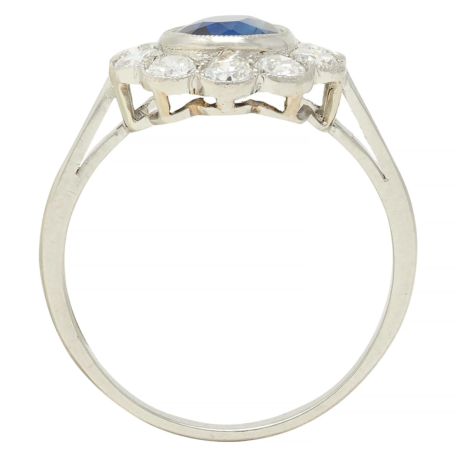 Art Deco 2.15 CTW Sapphire Diamond Platinum Vintage Halo Ring