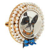 Edwardian Crystal Pearl Platinum 14K Gold Antique French French Bulldog Brooch