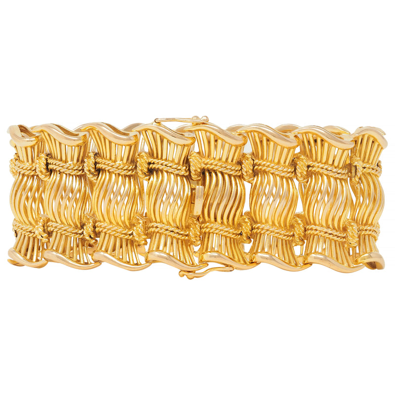 French 1950's 18 Karat Yellow Gold Vintage Twisted Rope Fanning Link Bracelet