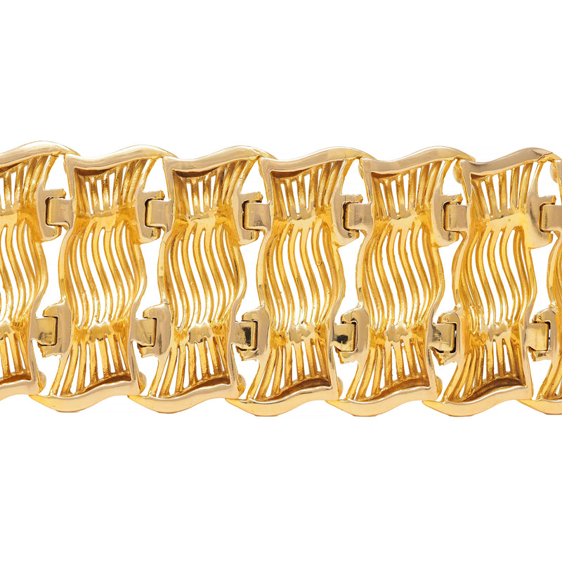 French 1950's 18 Karat Yellow Gold Vintage Twisted Rope Fanning Link Bracelet