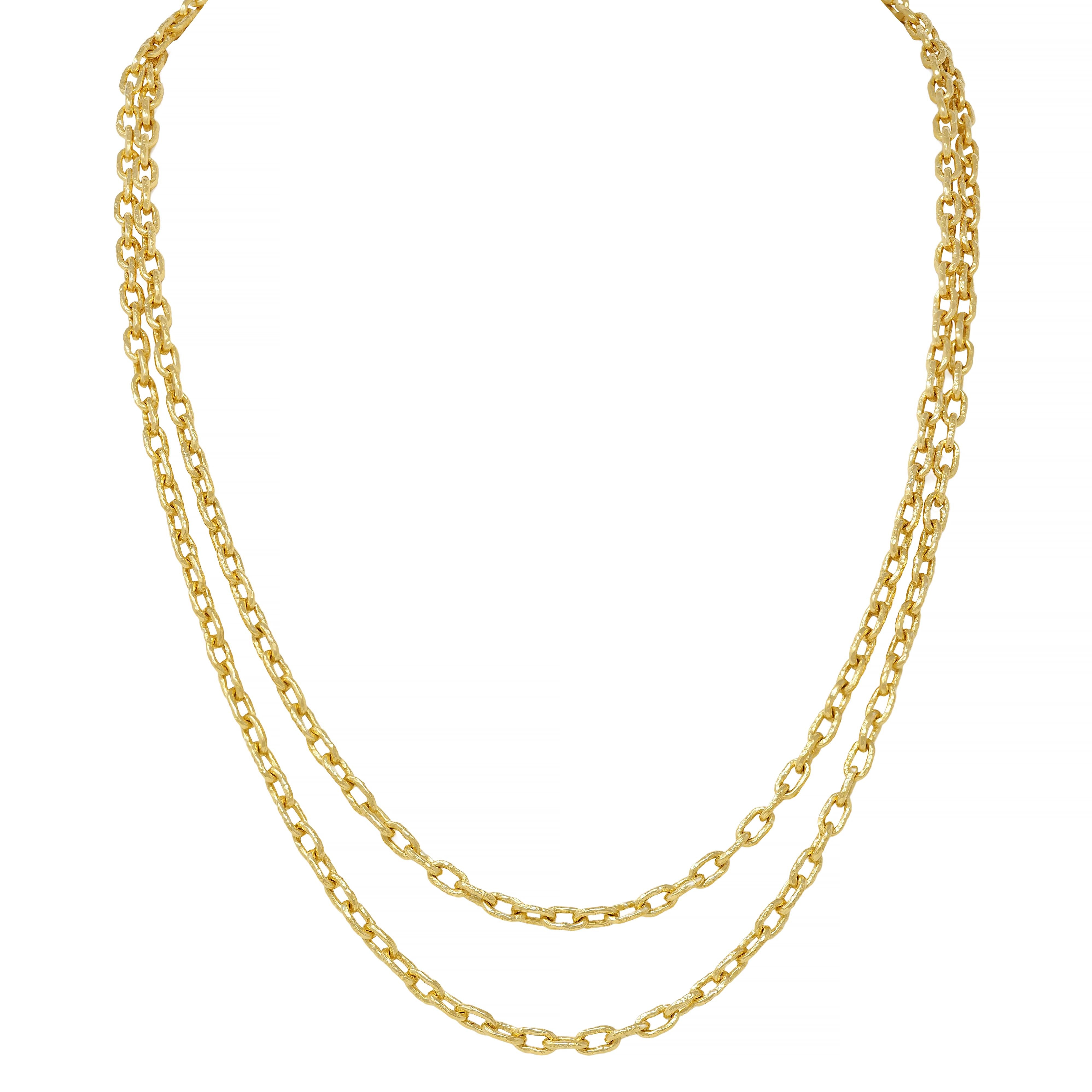 Elizabeth Locke Contemporary 19K Yellow Gold Hammered Cable Link Chain Necklace