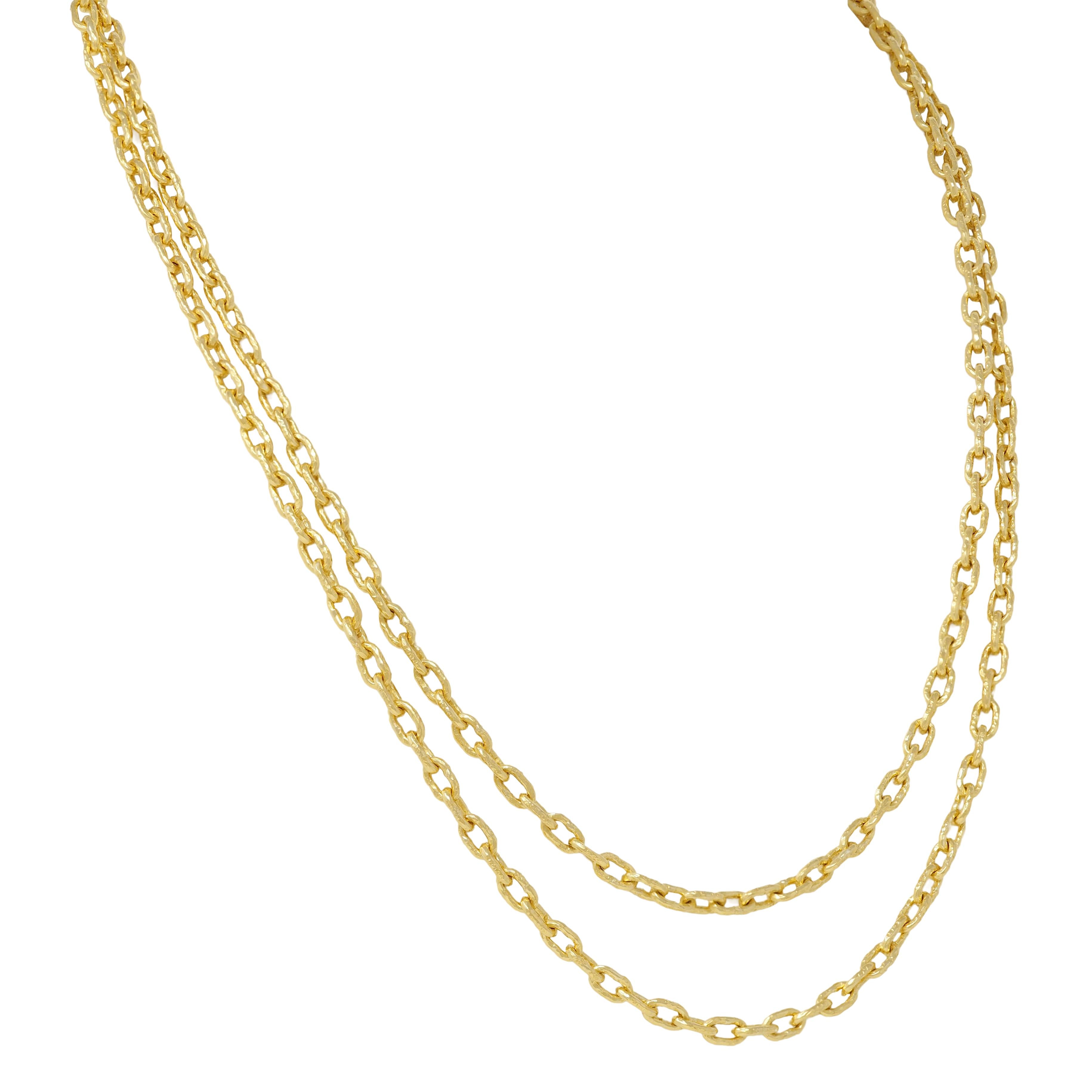 Elizabeth Locke Contemporary 19K Yellow Gold Hammered Cable Link Chain Necklace