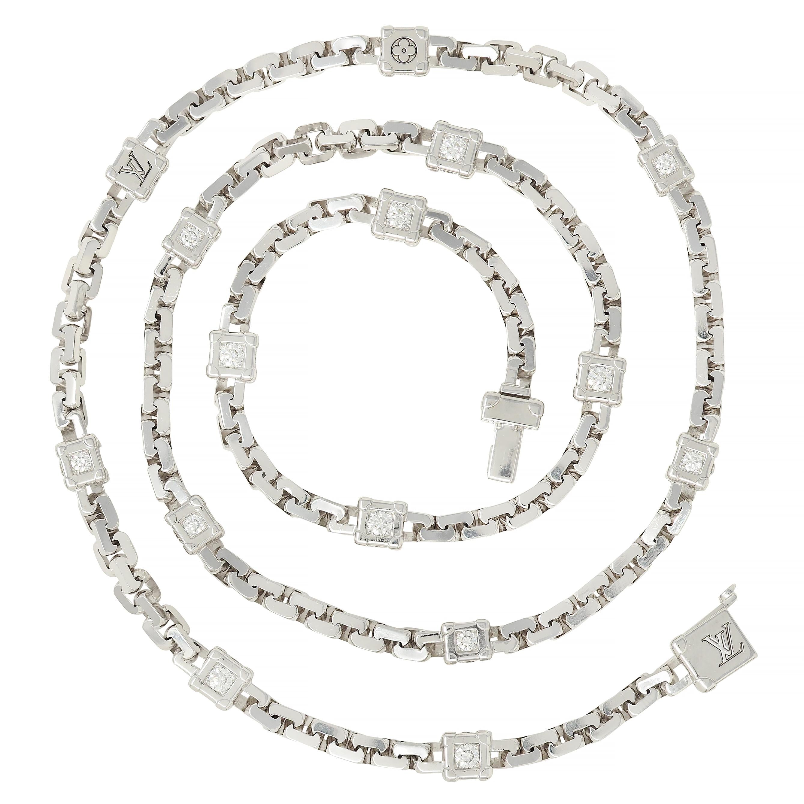 Louis Vuitton French Diamond 18K White Gold Les Gastons Trunk Unisex Necklace