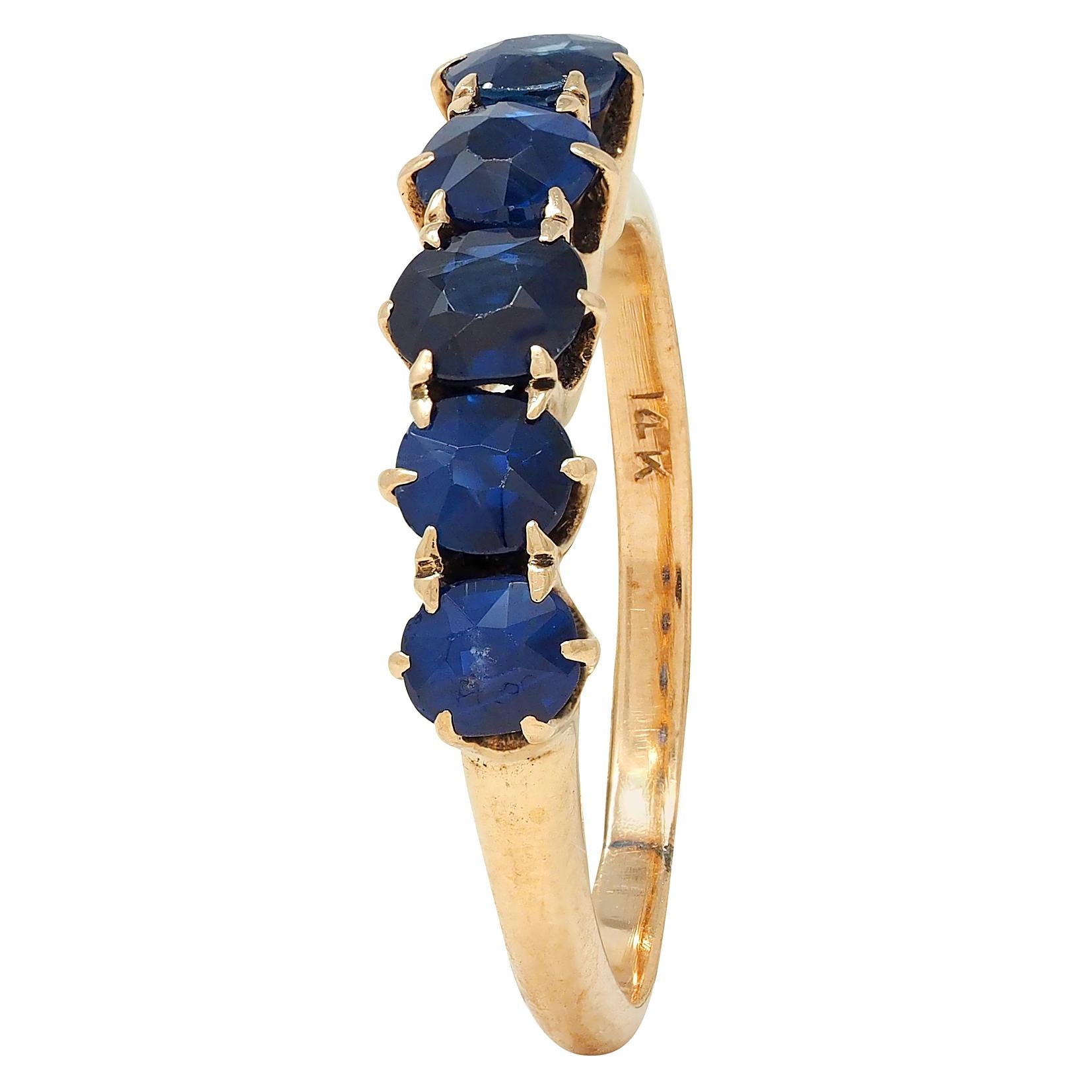 Vintage 1.88 CTW Sapphire 14 Karat Yellow Gold Five Stone Band Ring