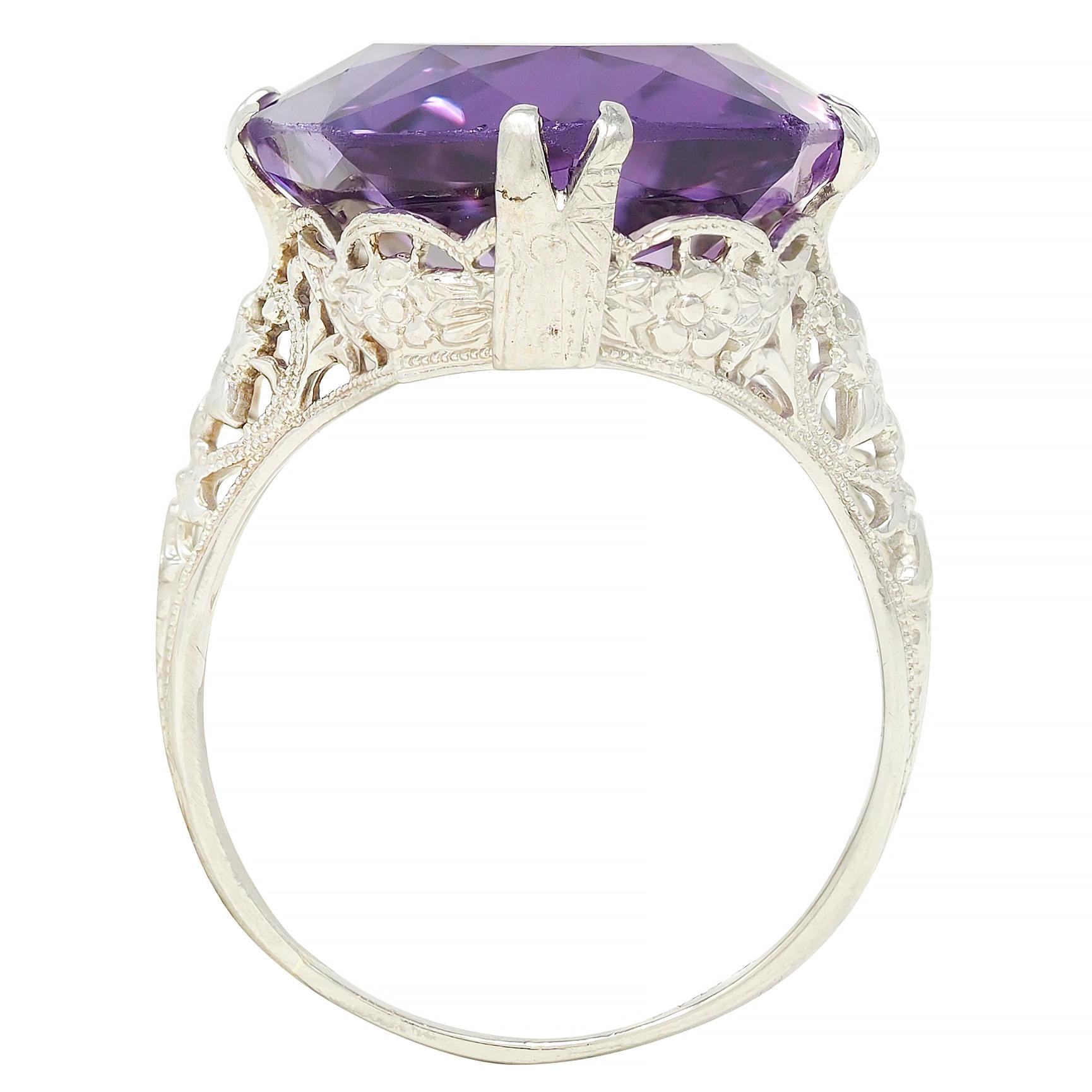 Allsopp Bros. Art Deco Amethyst 18 Karat White Gold Vintage Orange Blossom Ring