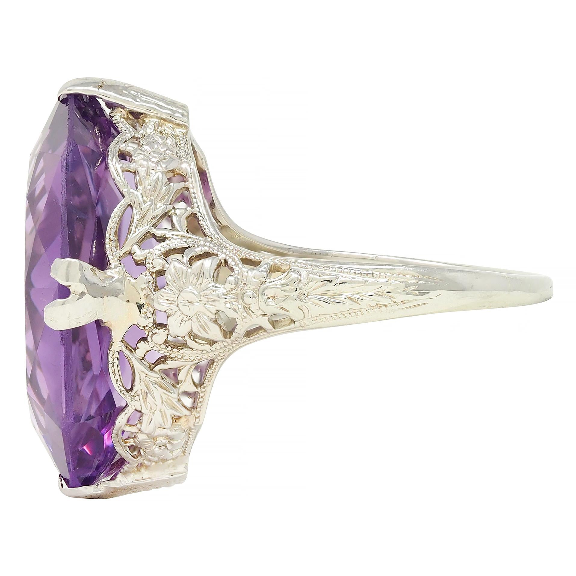 Allsopp Bros. Art Deco Amethyst 18 Karat White Gold Vintage Orange Blossom Ring