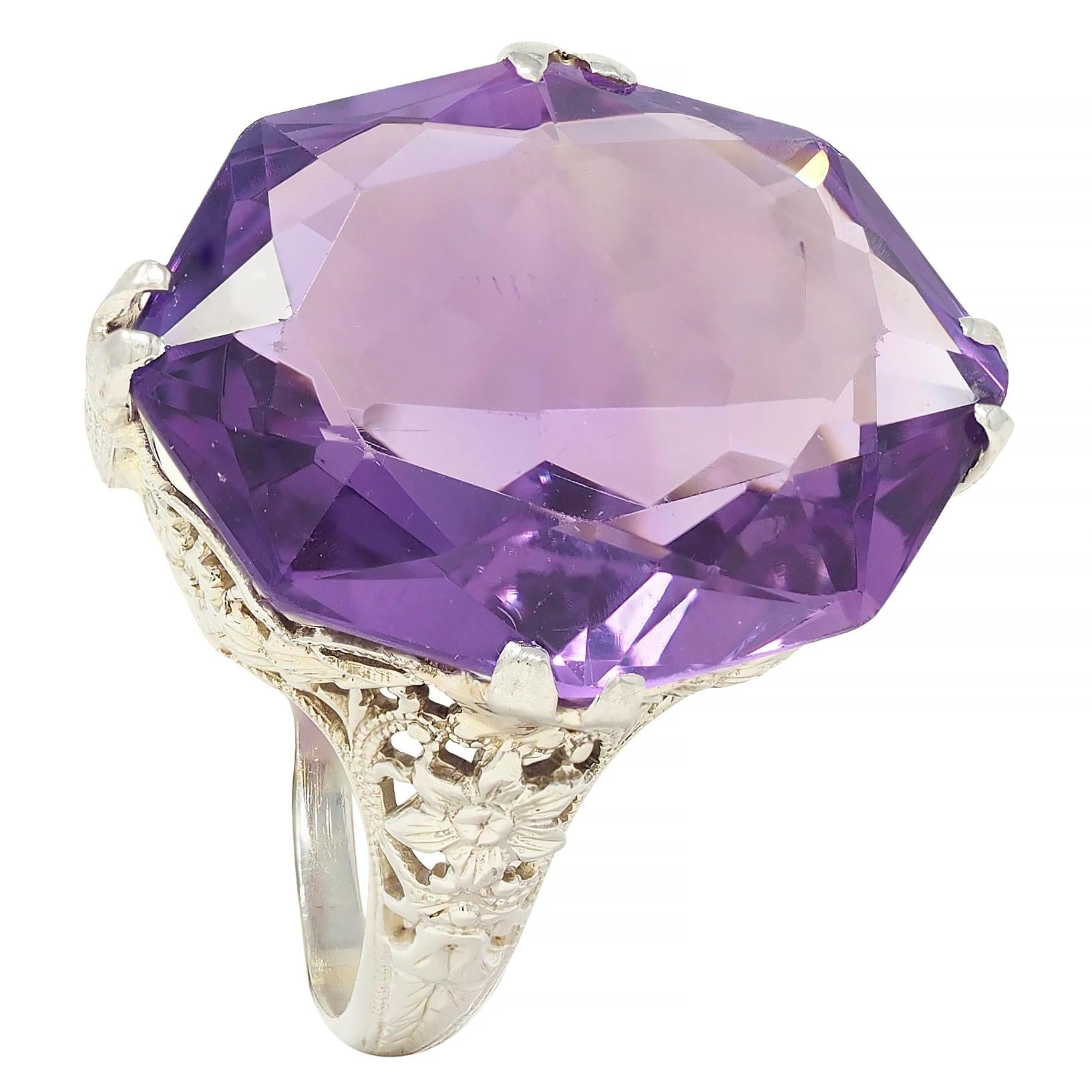 Allsopp Bros. Art Deco Amethyst 18 Karat White Gold Vintage Orange Blossom Ring