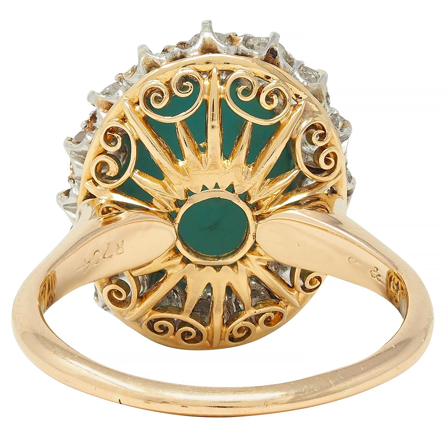 Edwardian Turquoise European Diamond Platinum 14K Yellow Gold Antique Halo Ring