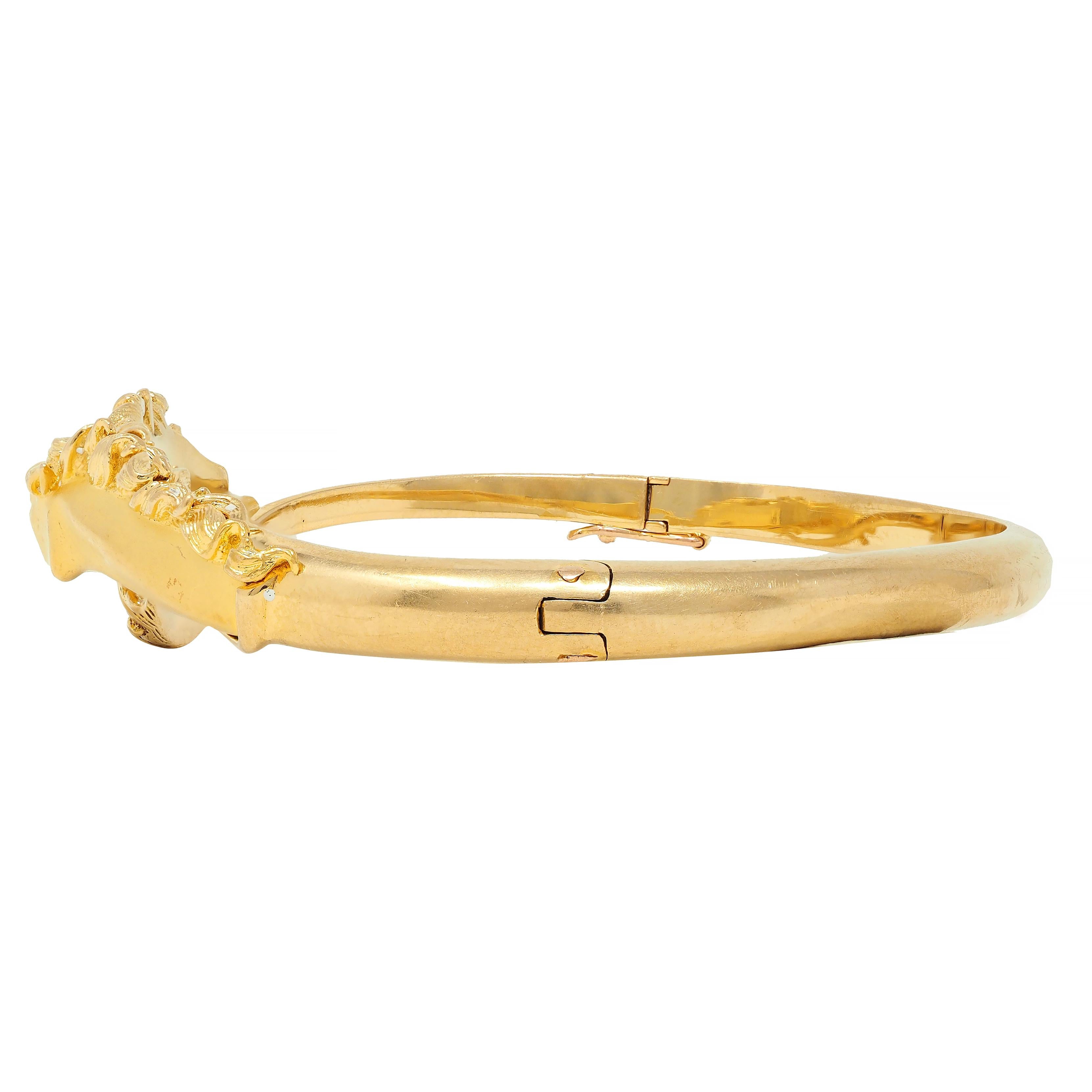 Carerra y Carerra Diamond 18 Karat Yellow Gold Ecuestre Horse Bangle Bracelet