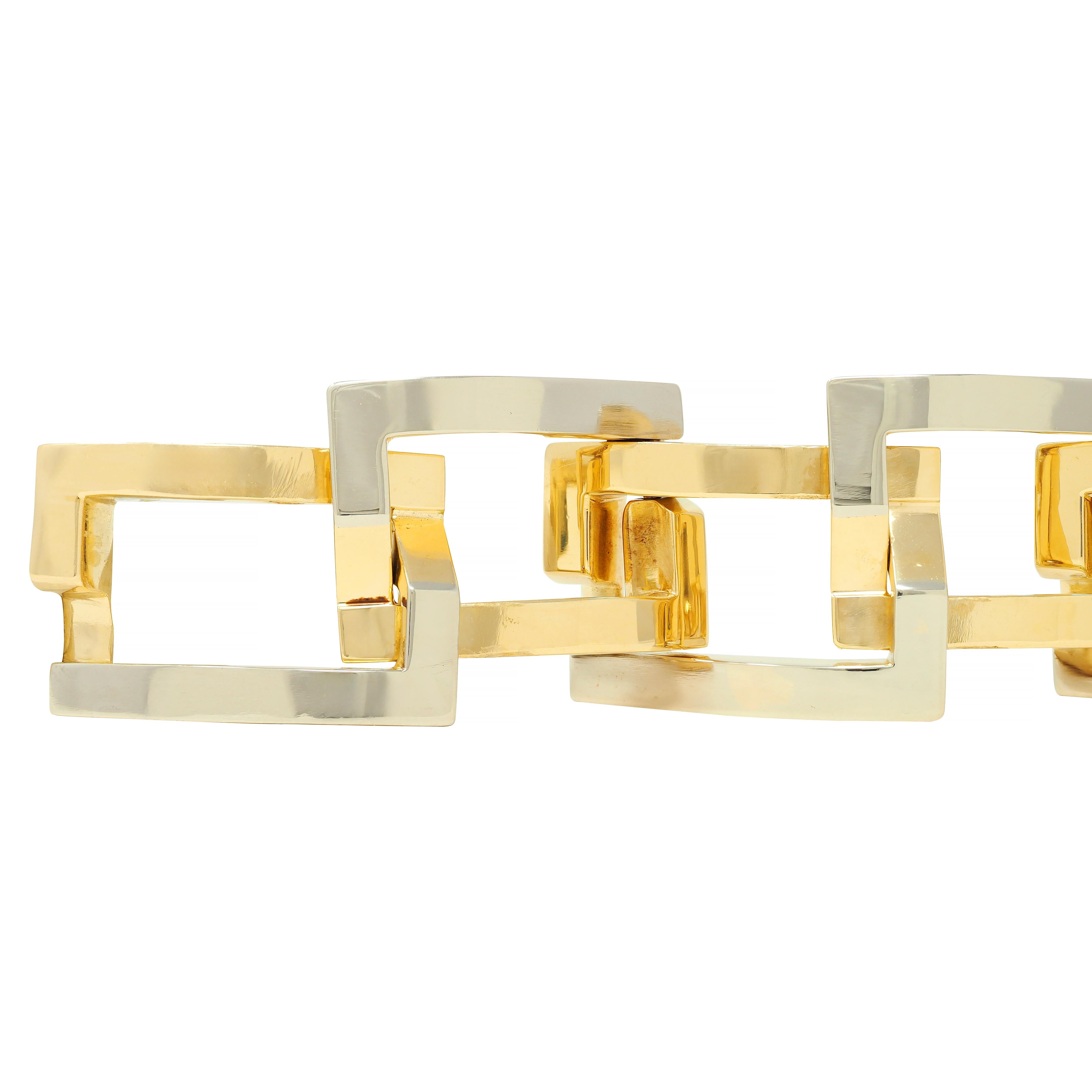 Carlo Weingrill 1970's 18 Karat Two-Tone Gold Vintage Geometric Bracelet