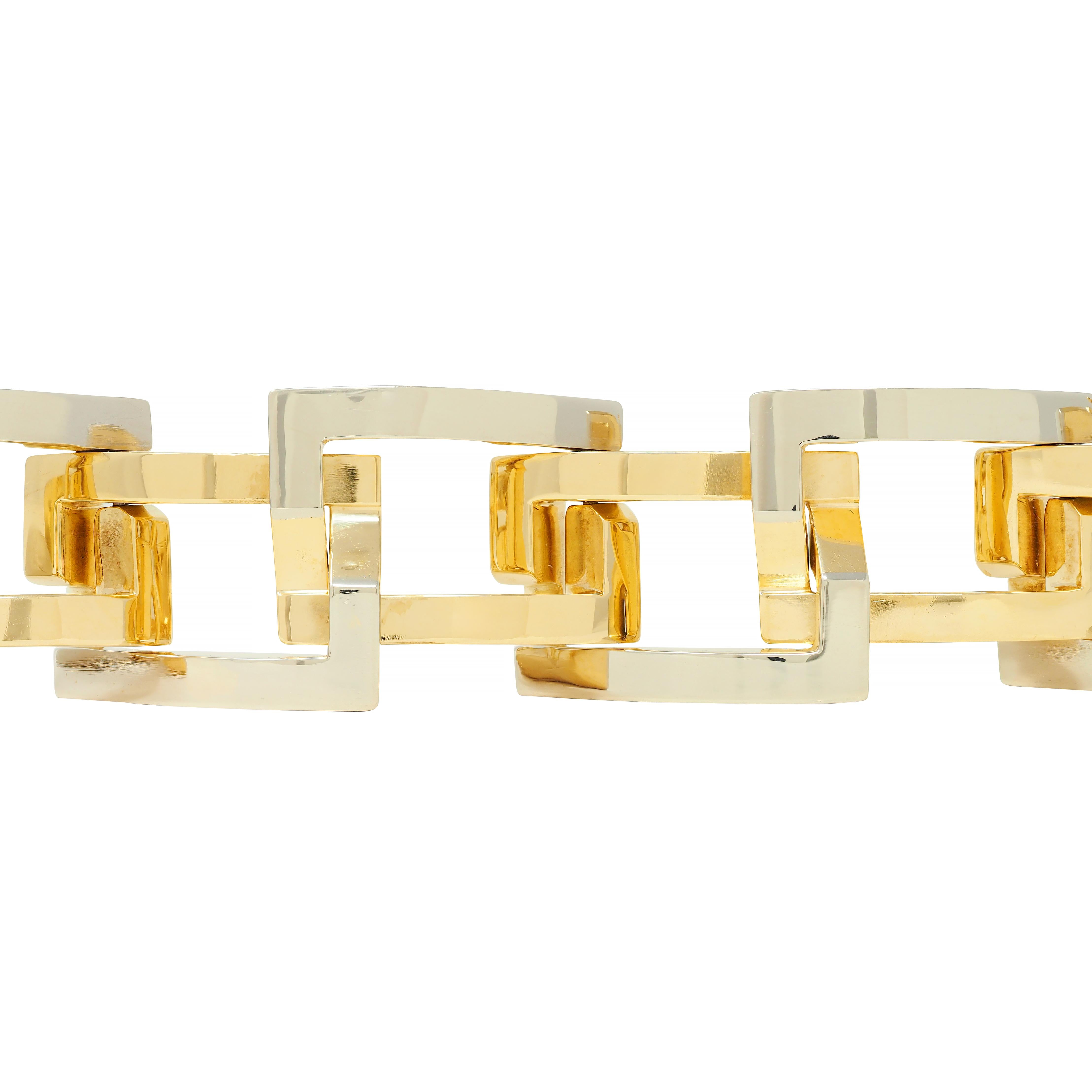 Carlo Weingrill 1970's 18 Karat Two-Tone Gold Vintage Geometric Bracelet