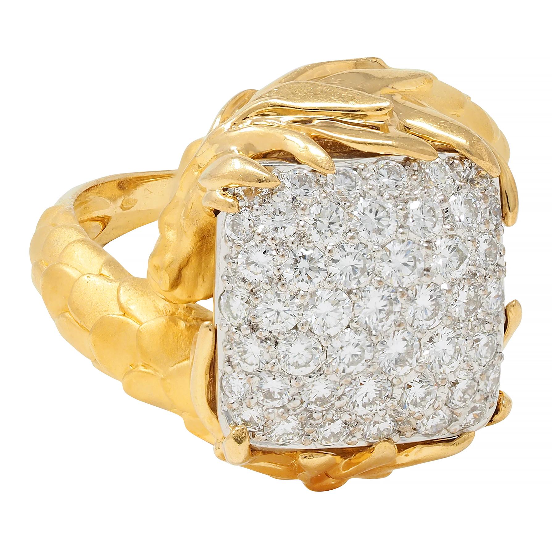 Carrera y Carrera 1.25 CTW Diamond 18 Karat Two-Tone Gold Pavé Dragon Ring