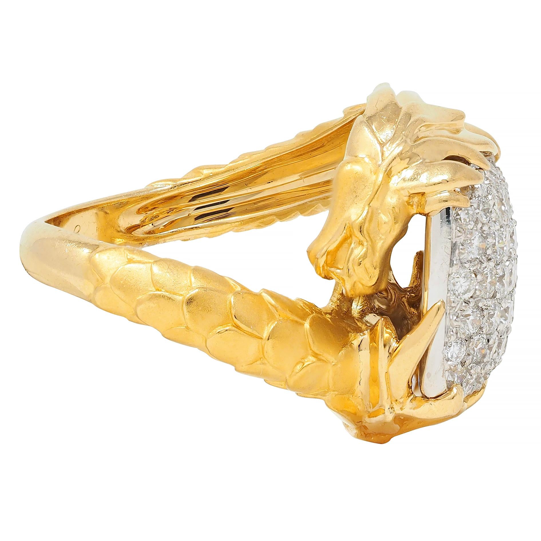 Carrera y Carrera 1.25 CTW Diamond 18 Karat Two-Tone Gold Pavé Dragon Ring