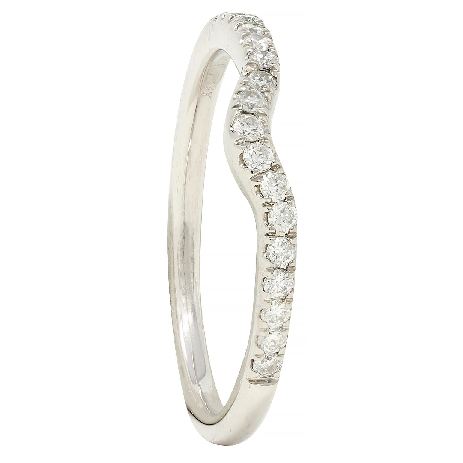 Contemporary Diamond 14 Karat White Gold Contour Wedding Band Ring