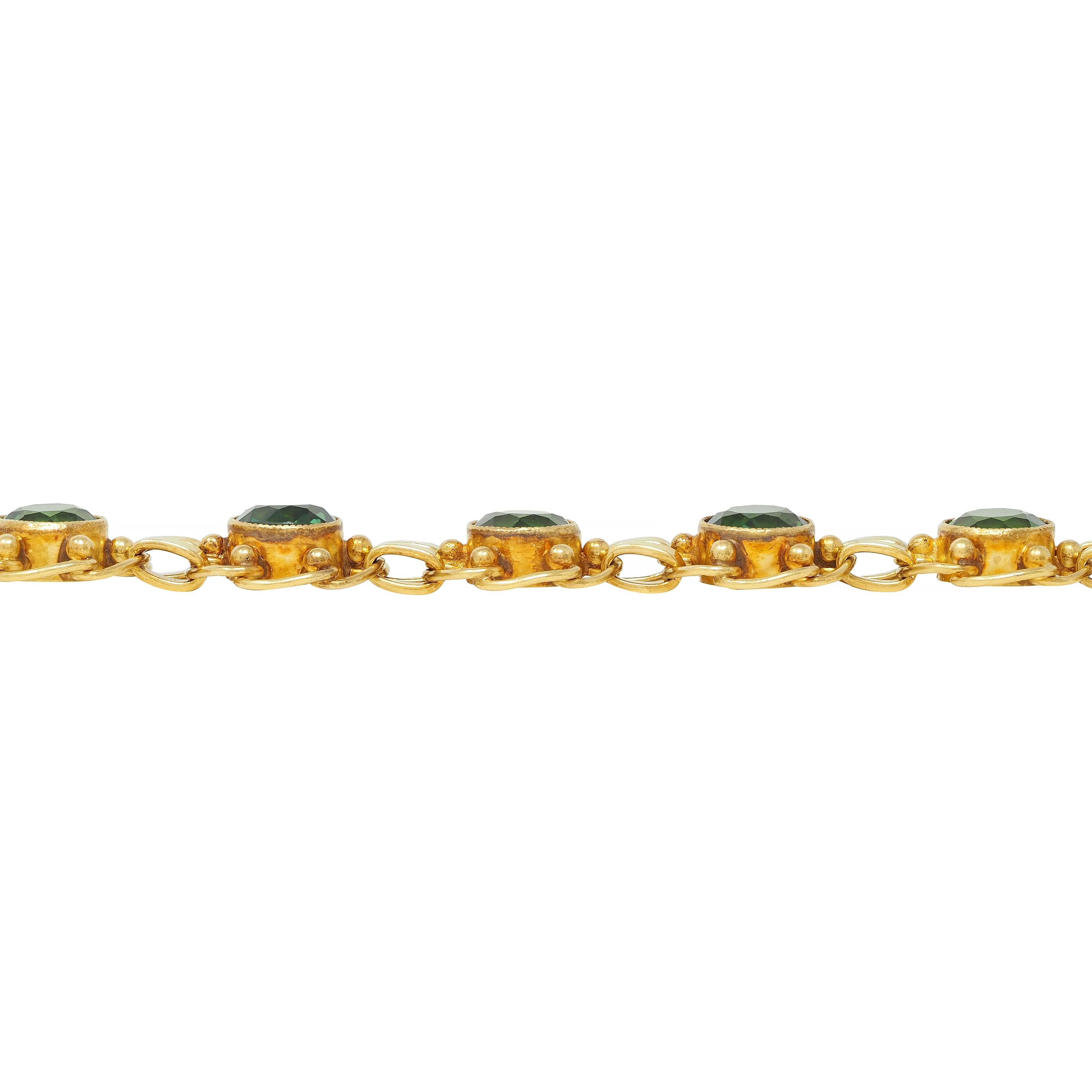 Georg Jensen 1940s Tourmaline 18 Karat Yellow Gold Vintage Bracelet Necklace Set