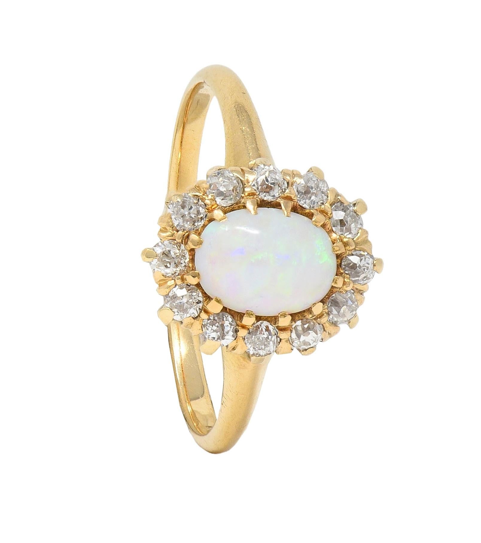 Victorian Diamond Opal 14 Karat Yellow Gold Antique Halo Ring