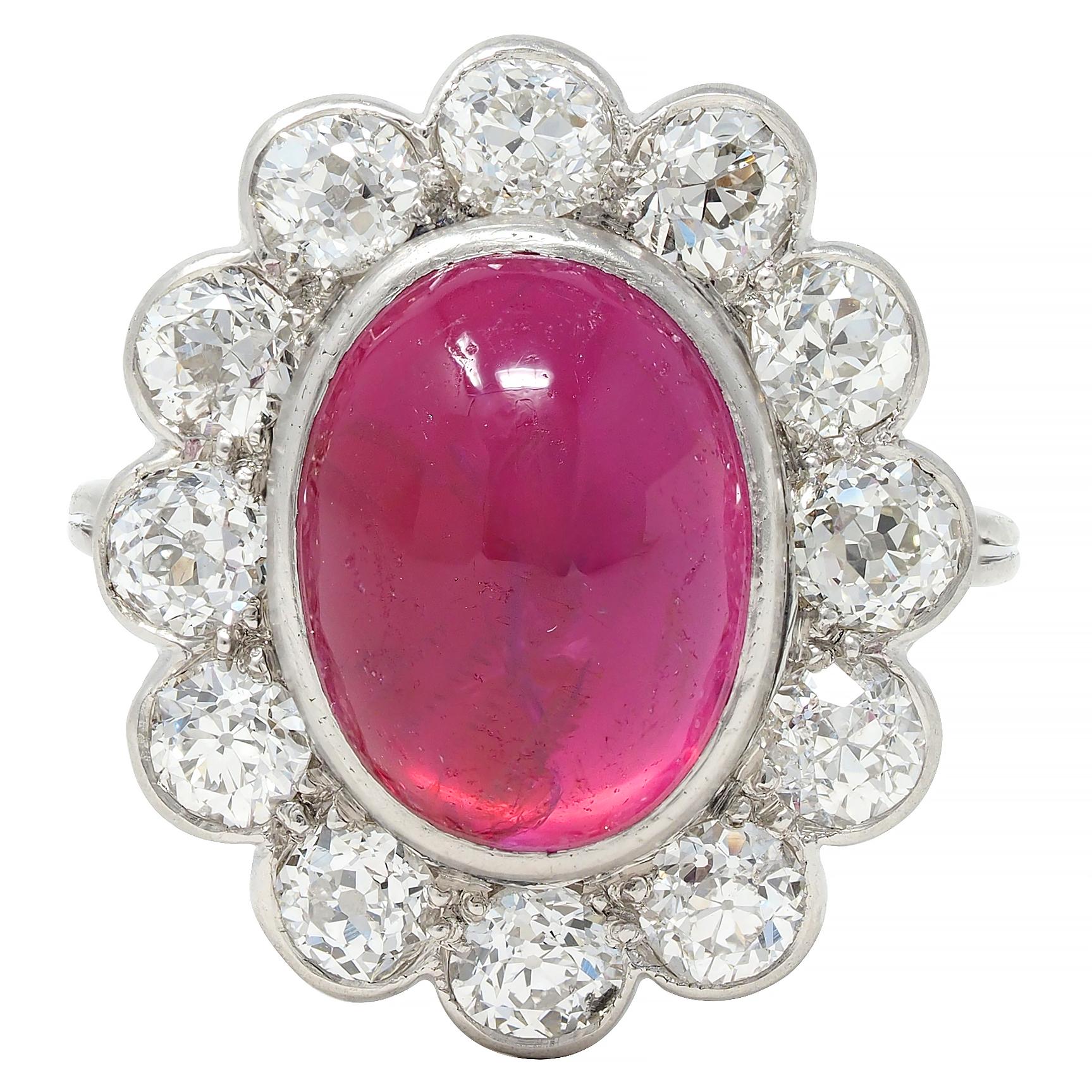 Art Deco 9.92 CTW No Heat Burma Ruby Diamond Platinum Vintage Halo Ring AGL