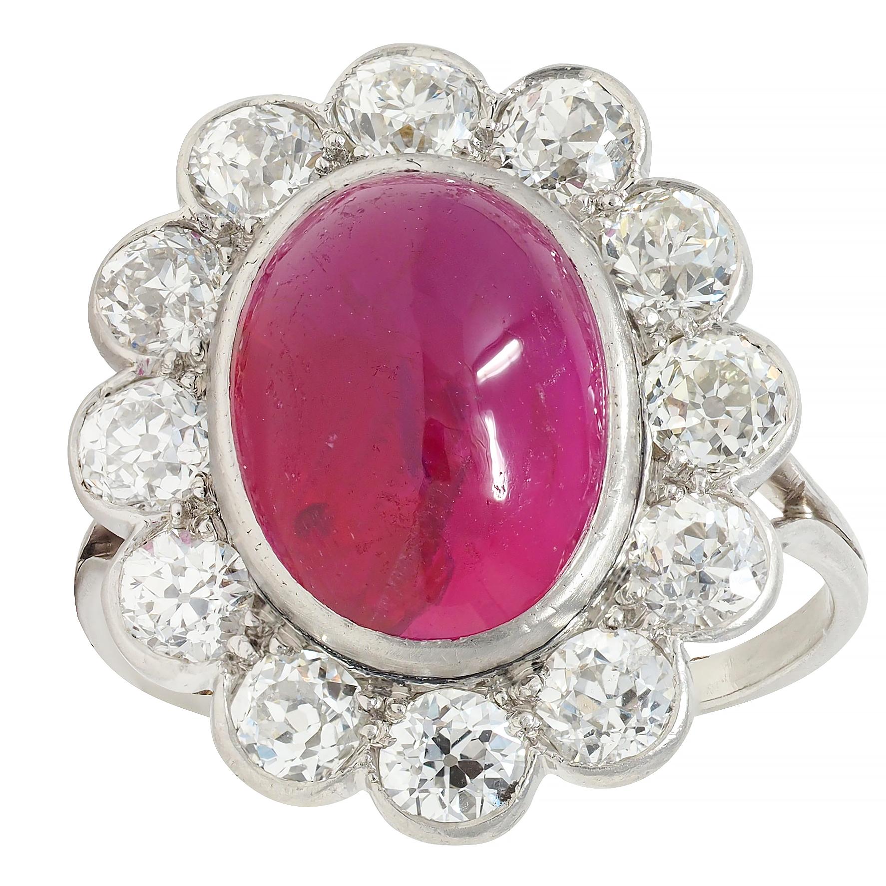 Art Deco 9.92 CTW No Heat Burma Ruby Diamond Platinum Vintage Halo Ring AGL