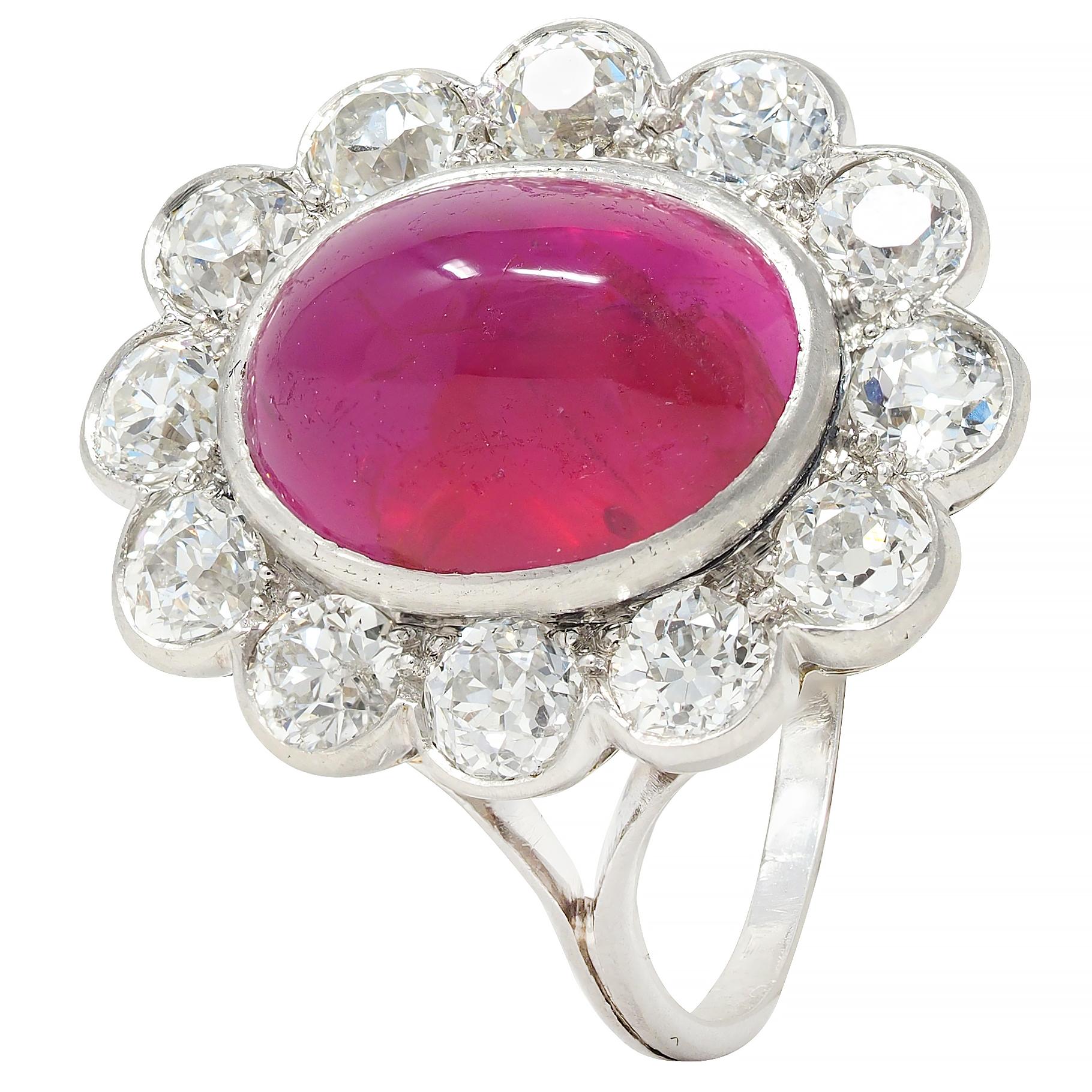 Art Deco 9.92 CTW No Heat Burma Ruby Diamond Platinum Vintage Halo Ring AGL