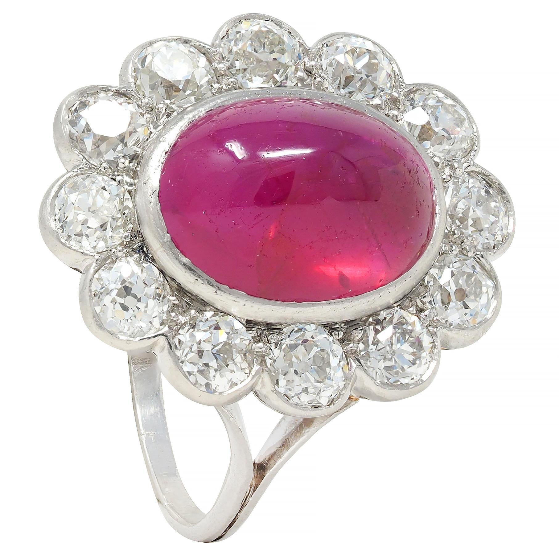 Art Deco 9.92 CTW No Heat Burma Ruby Diamond Platinum Vintage Halo Ring AGL