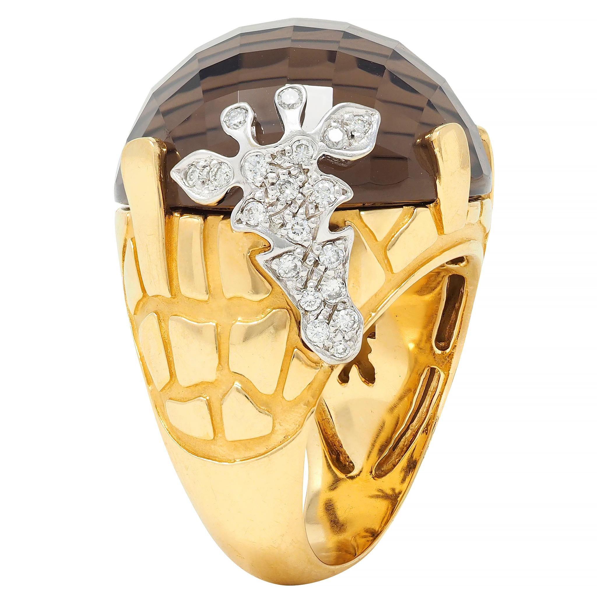 Carrera y Carrera Diamond Smoky Quartz 18 Karat Two-Tone Gold Giraffe Ring