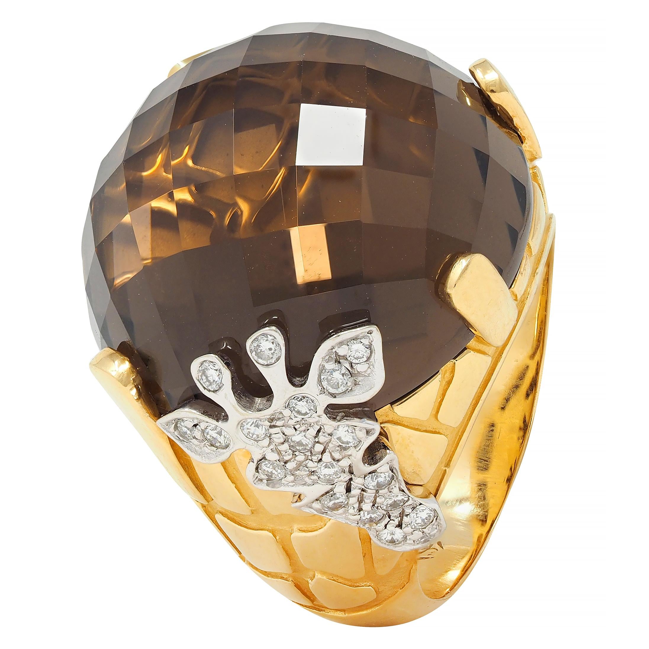 Carrera y Carrera Diamond Smoky Quartz 18 Karat Two-Tone Gold Giraffe Ring