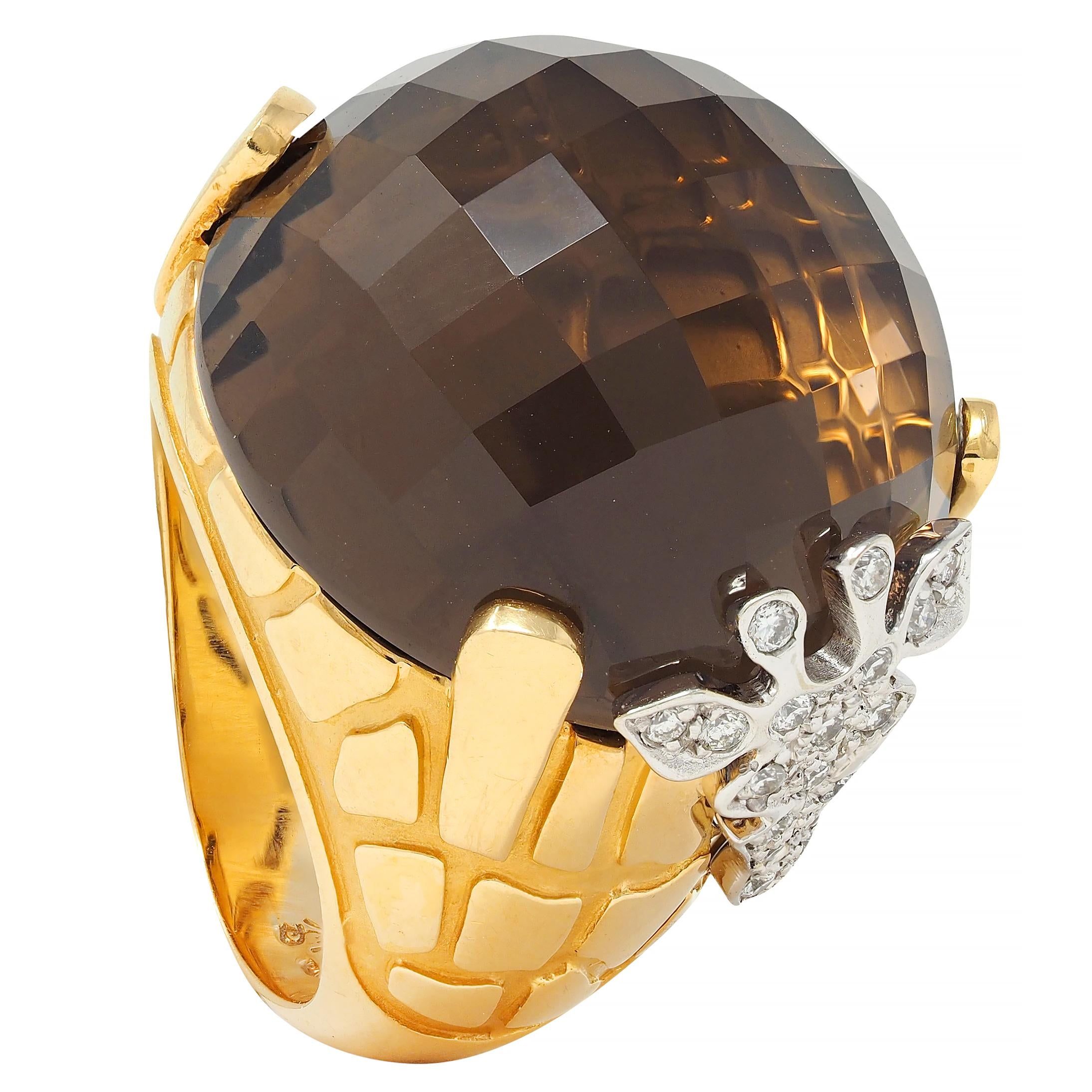 Carrera y Carrera Diamond Smoky Quartz 18 Karat Two-Tone Gold Giraffe Ring