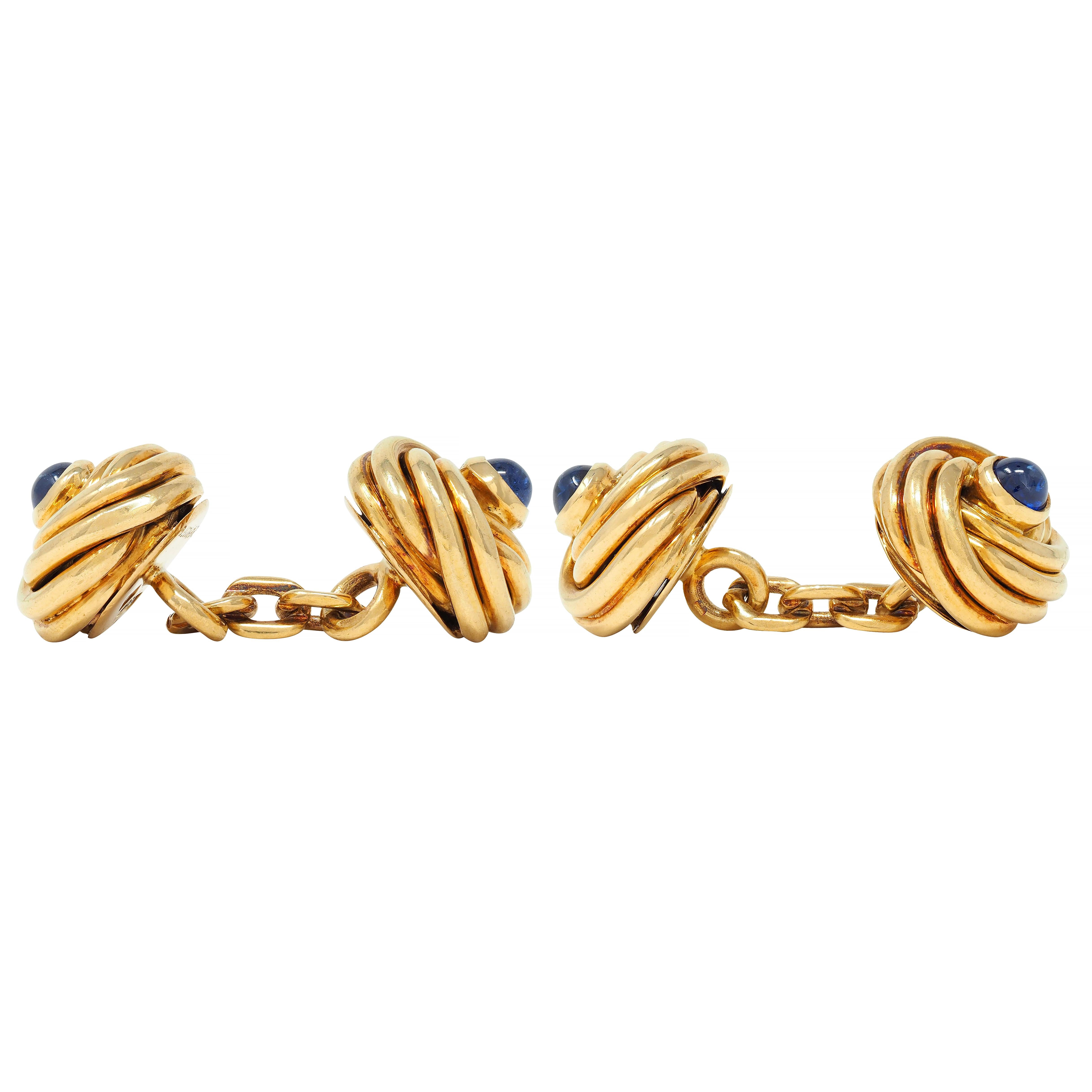 1960's Van Cleef & Arpels French Sapphire 18K Yellow Gold Vintage Knot Cufflinks