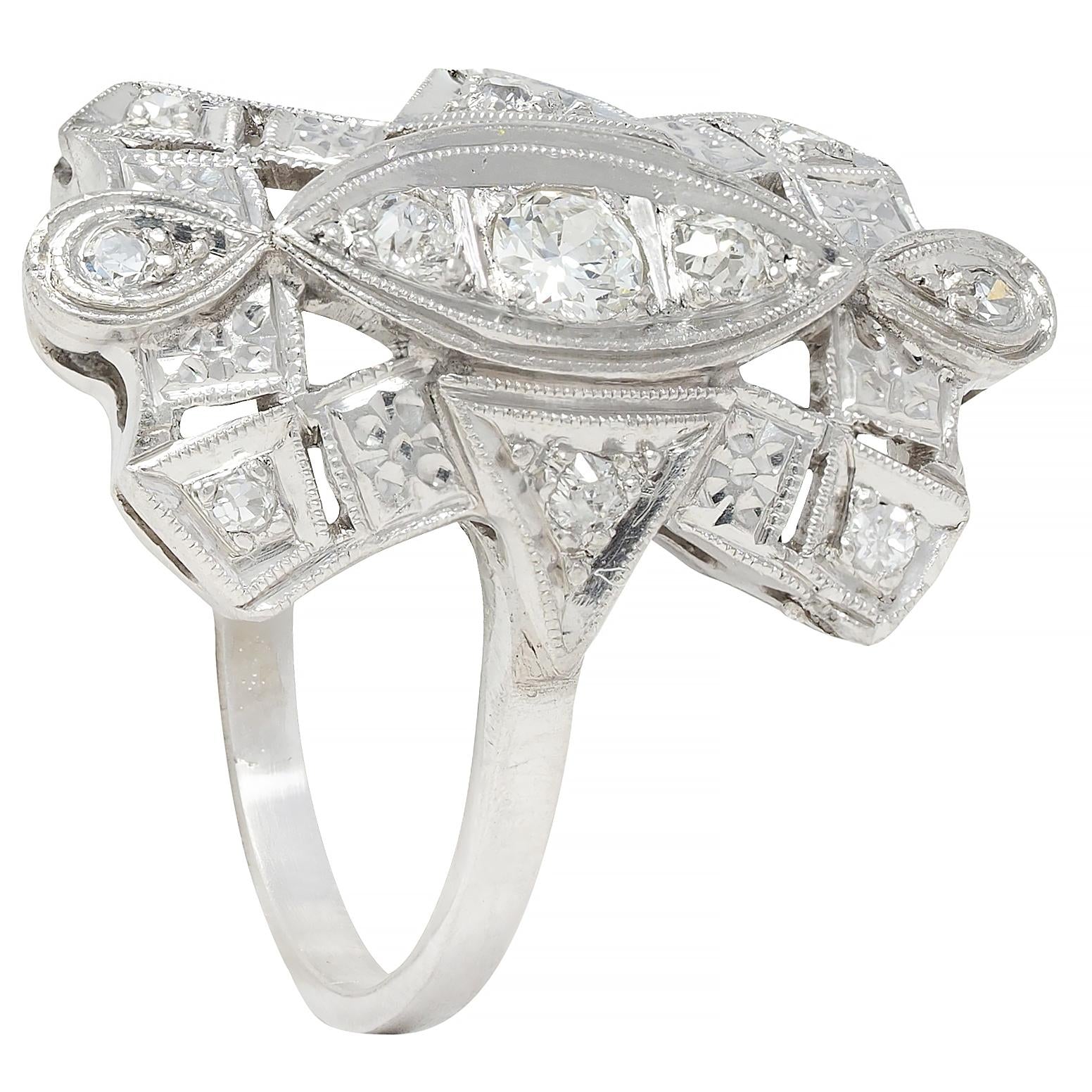 Art Deco Old European Diamond Platinum Vintage Geometric Dinner Ring