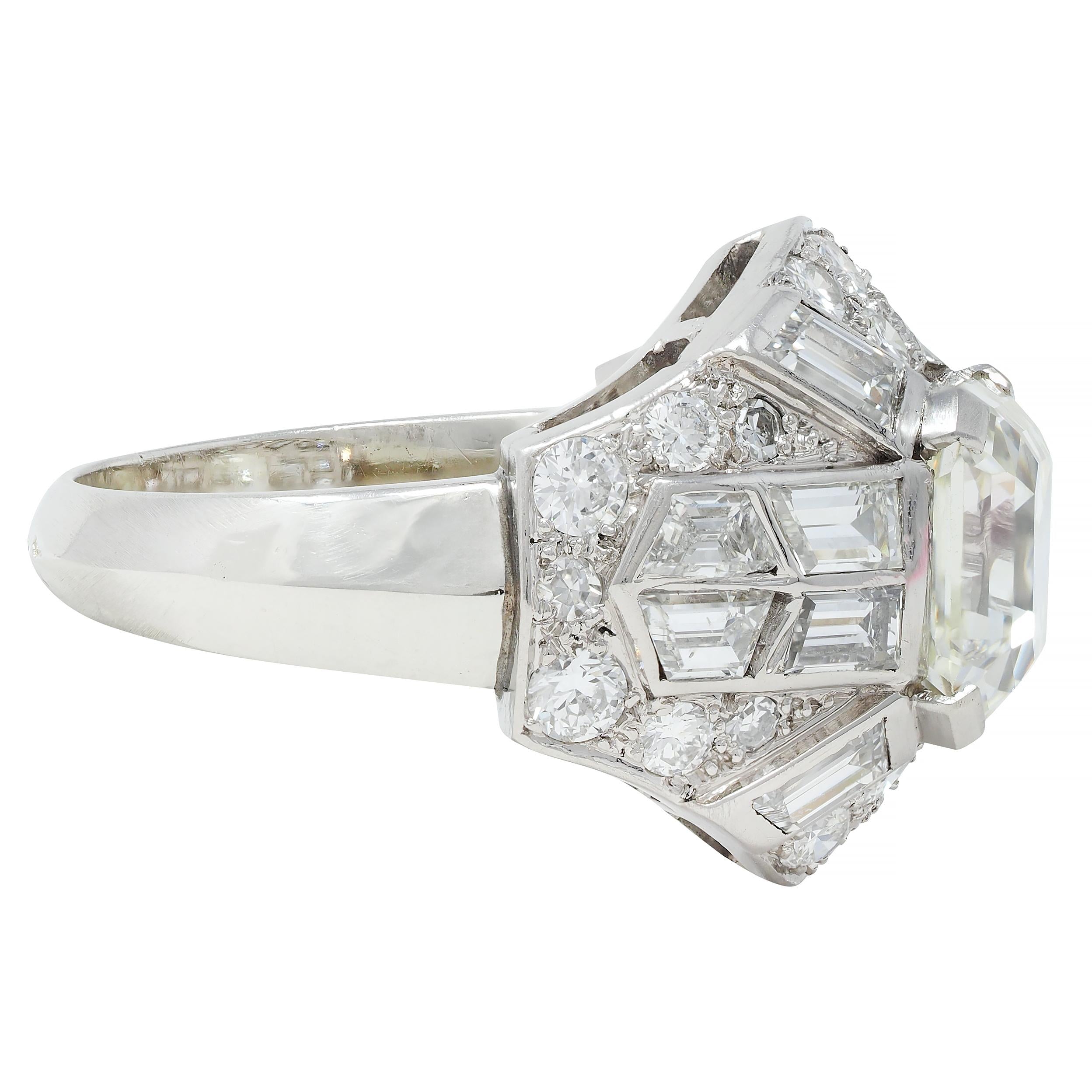 Mid-Century French 7.13 CTW Asscher Diamond Platinum 18K Gold Vintage Dome Ring