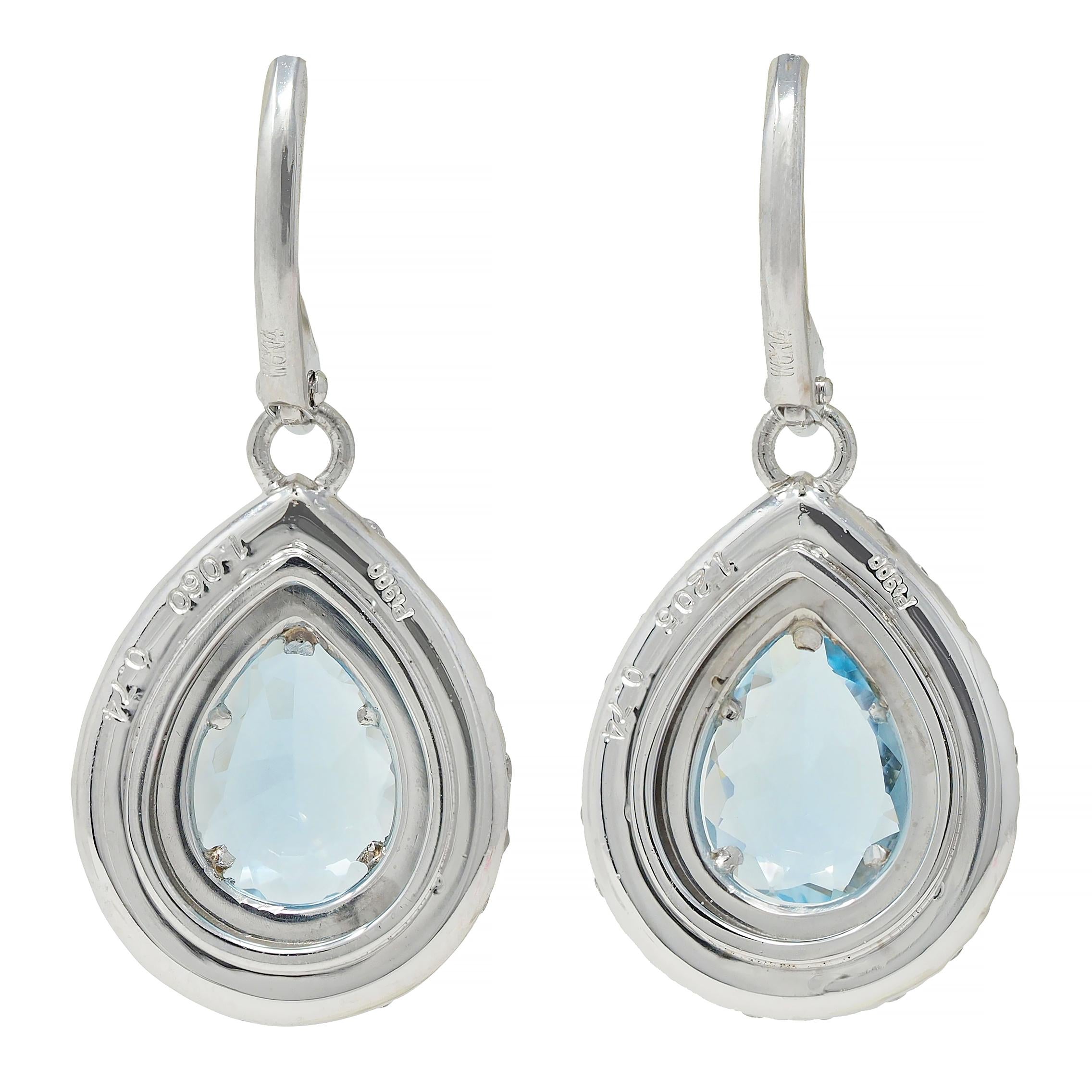 Contemporary 3.74 CTW Aquamarine Diamond Platinum Pear Drop Earrings