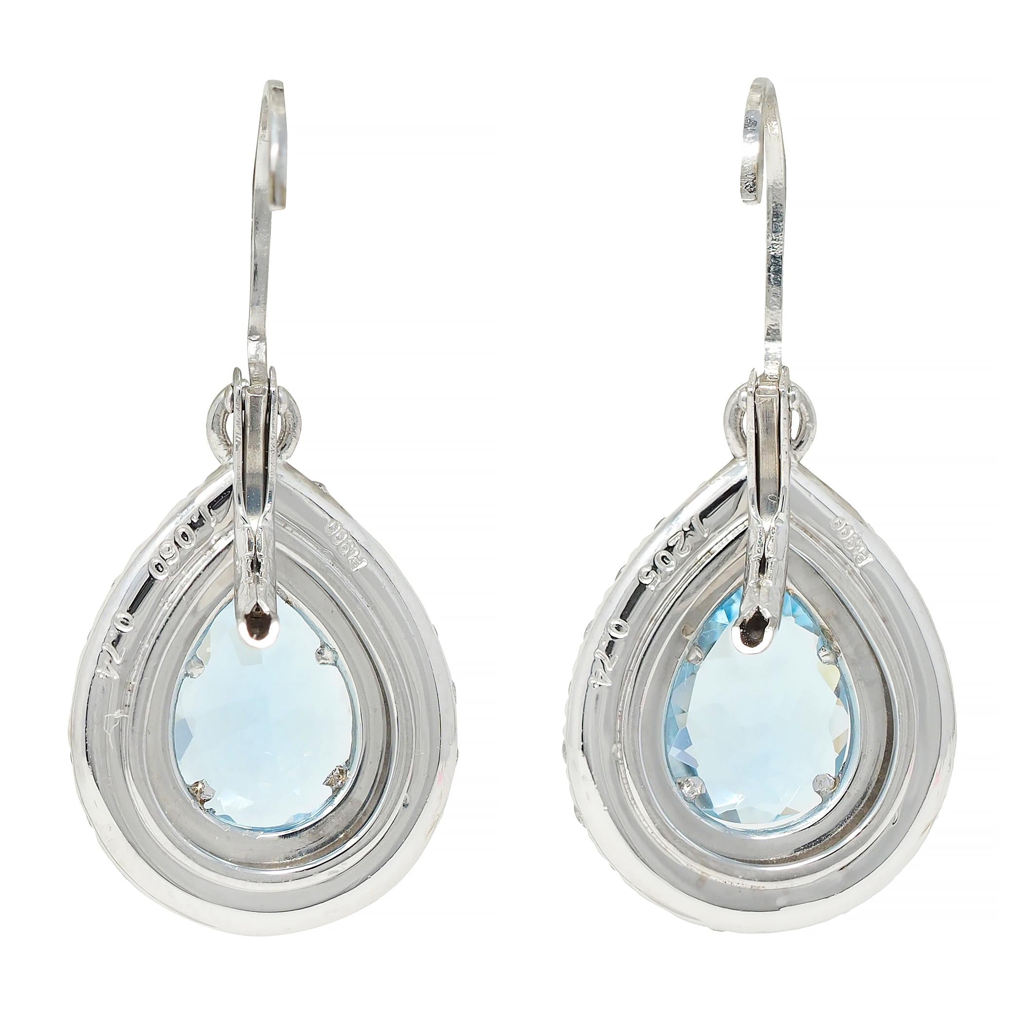 Contemporary 3.74 CTW Aquamarine Diamond Platinum Pear Drop Earrings