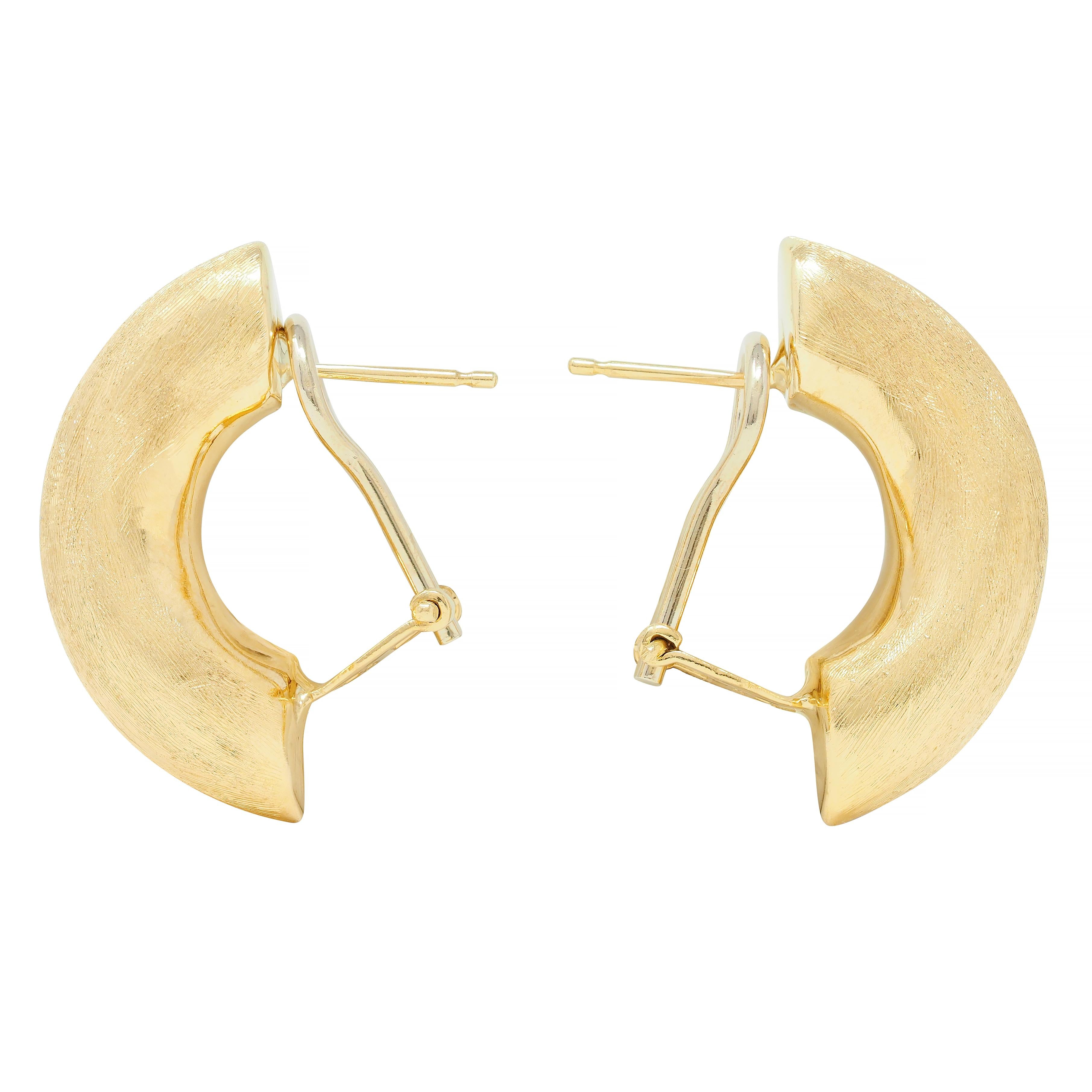 1970's 18 Karat Yellow Gold Vintage Brushed J-Hoop Earrings