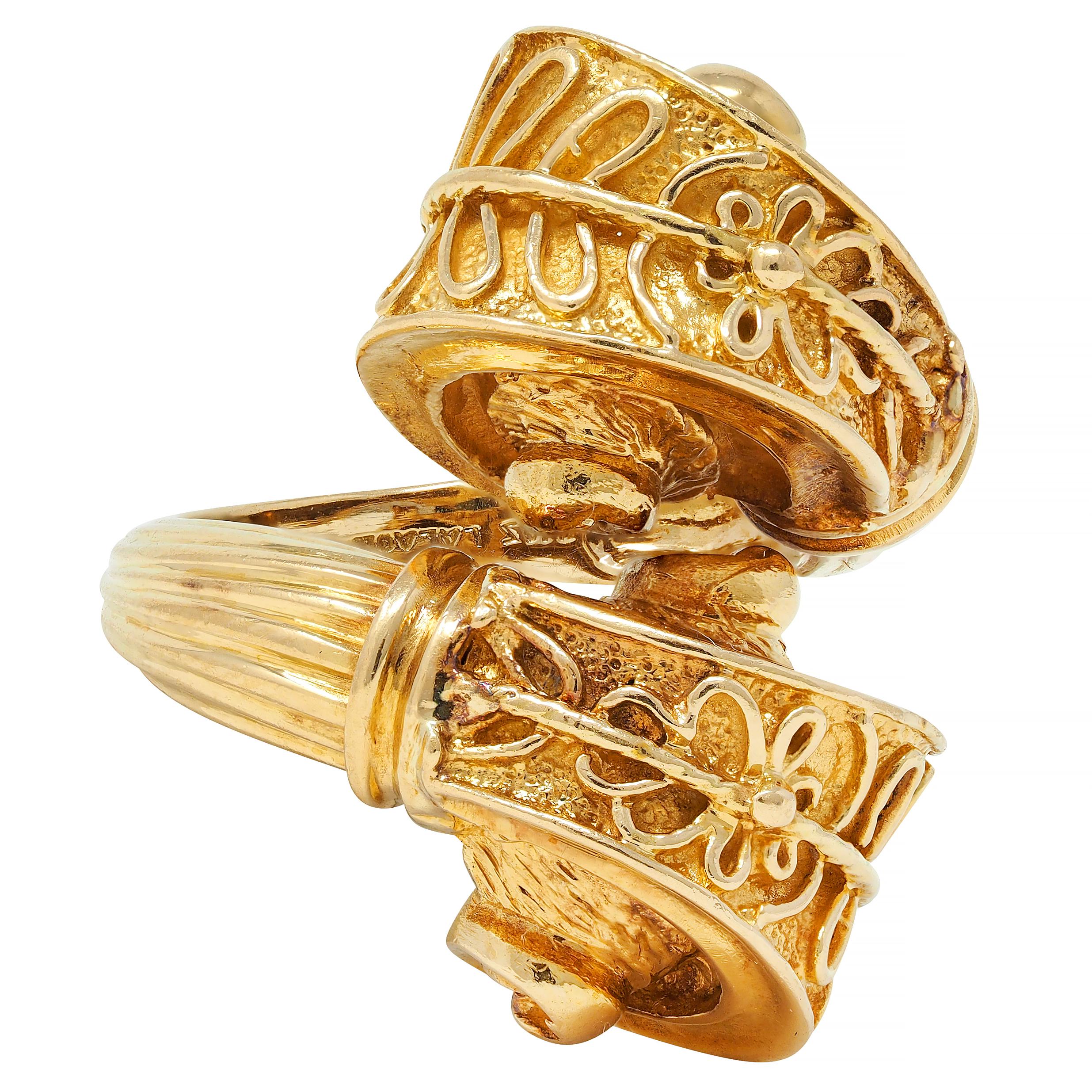 Ilias LaLaounis 1960's 18K Yellow Gold Vintage Hellenistic Column Bypass Ring