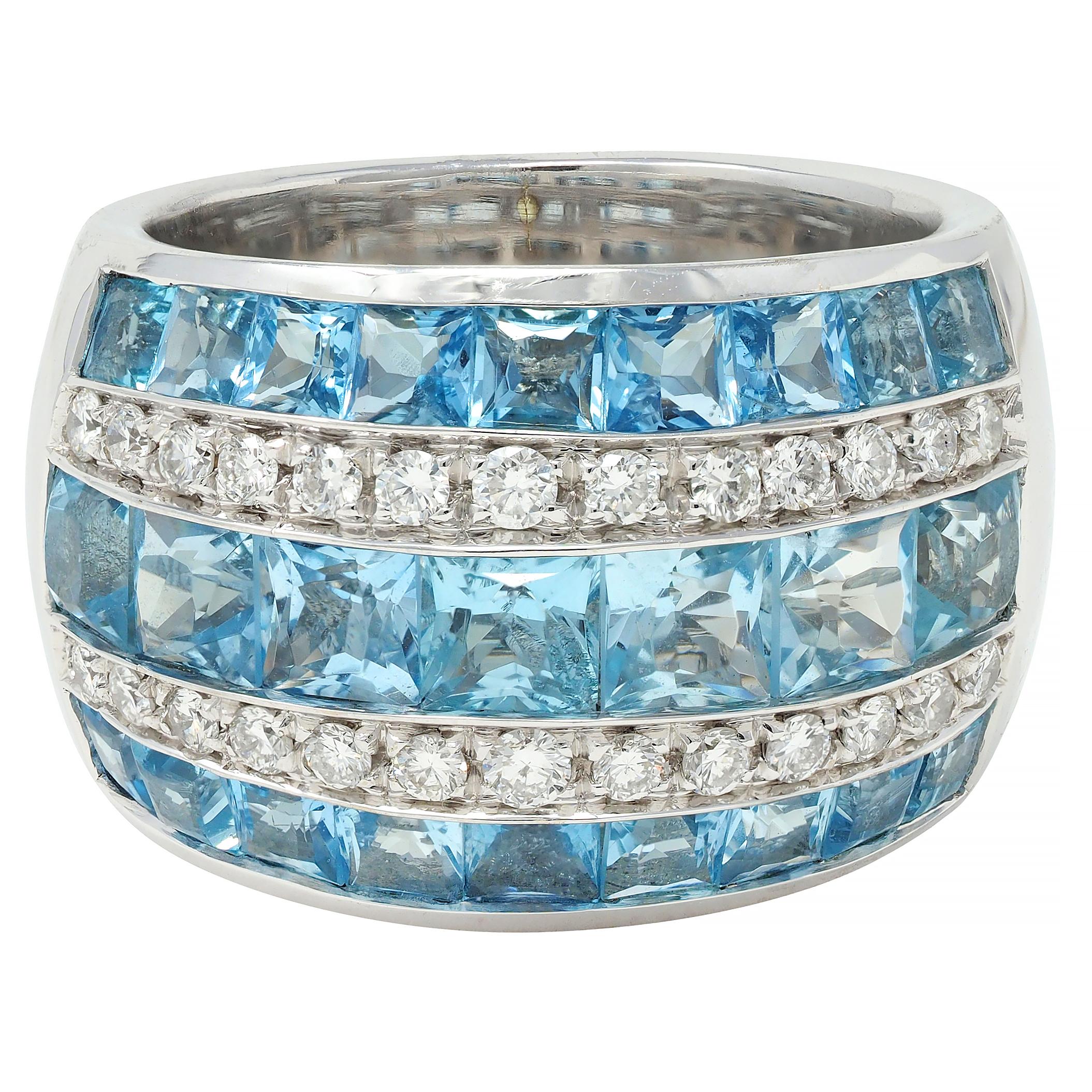 Contemporary 5.40 CTW Aquamarine Diamond 18 Karat White Gold Band Ring